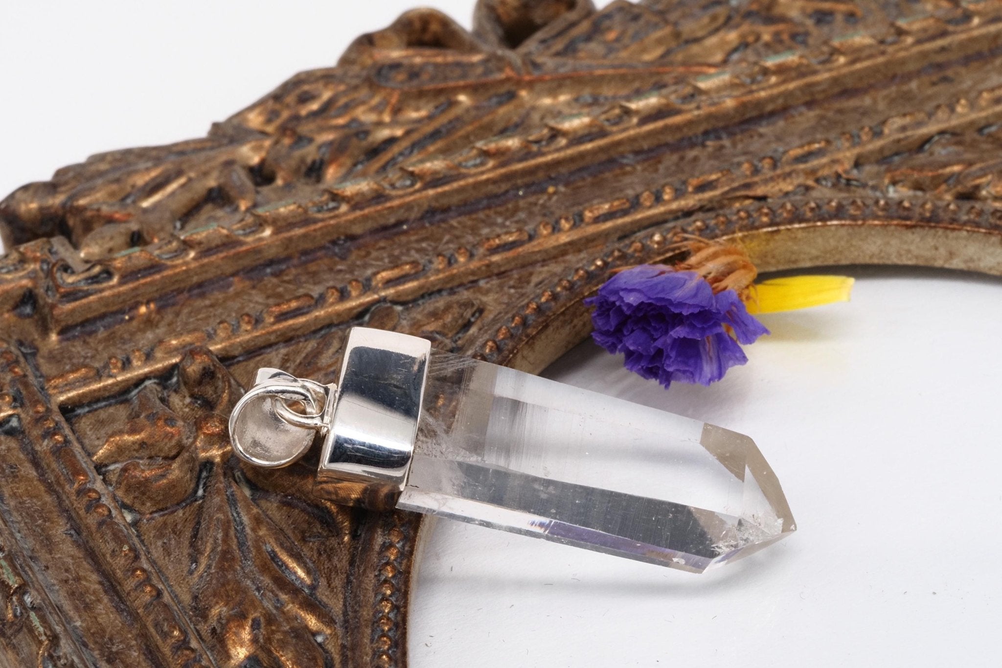 Lemurien Bergkristall Anhänger gefasst in 925 Sterling Silber aus Penas Blancas Laser Kristall Kolumbien Seed Quarz