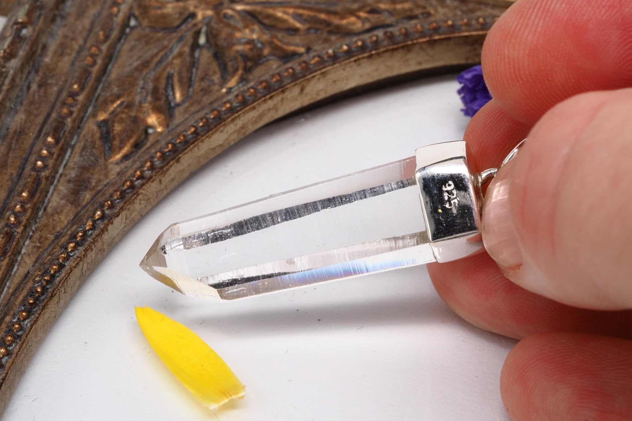 Lemurien Bergkristall Anhänger gefasst in 925 Sterling Silber aus Penas Blancas Laser Kristall Kolumbien Seed Quarz