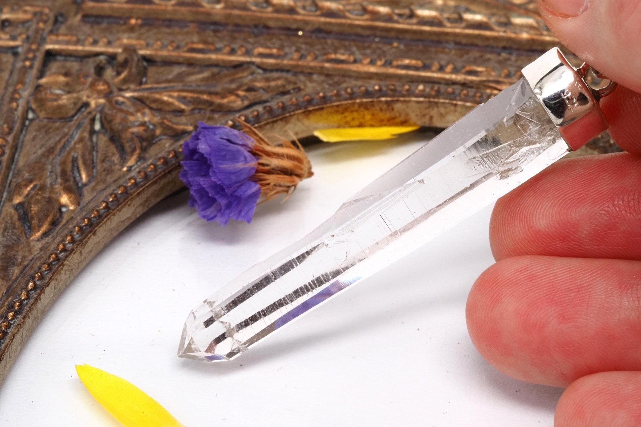 Lemurien Bergkristall Anhänger gefasst in 925 Sterling Silber aus Penas Blancas Laser Kristall Kolumbien Seed Quarz