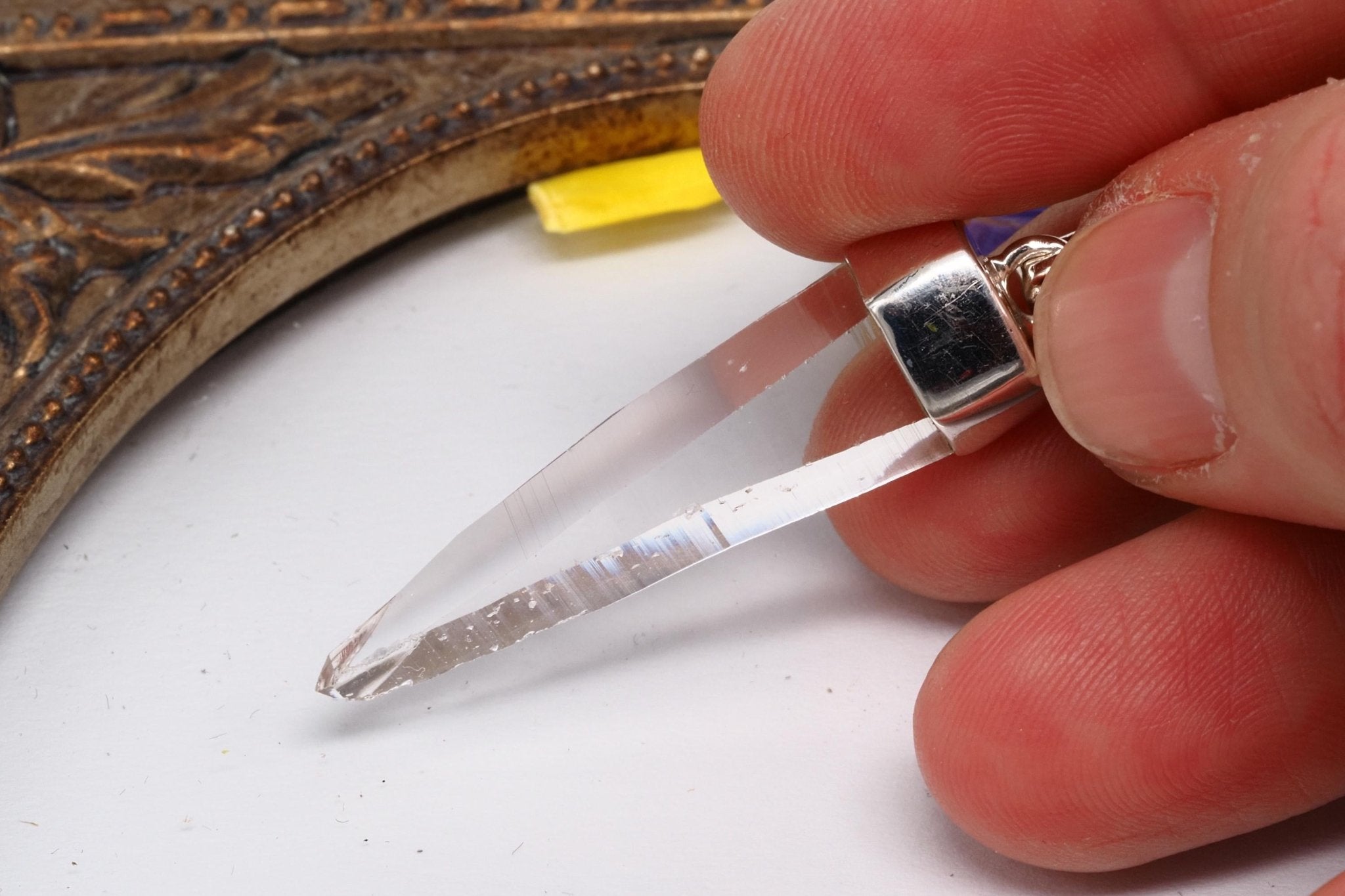 Lemurien Bergkristall Anhänger gefasst in 925 Sterling Silber aus Penas Blancas Laser Kristall Kolumbien Seed Quarz