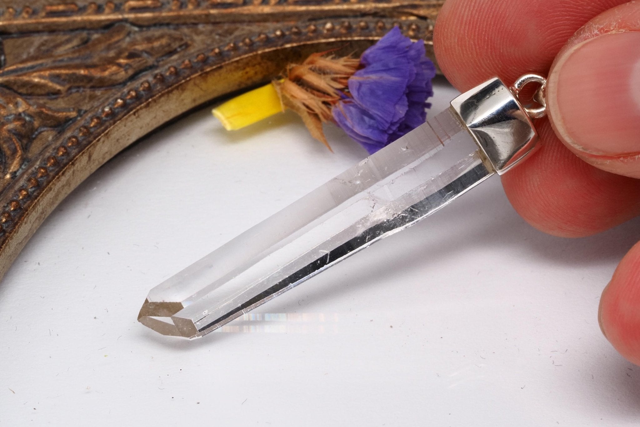 Lemurien Bergkristall Anhänger gefasst in 925 Sterling Silber aus Penas Blancas Laser Kristall Kolumbien Seed Quarz