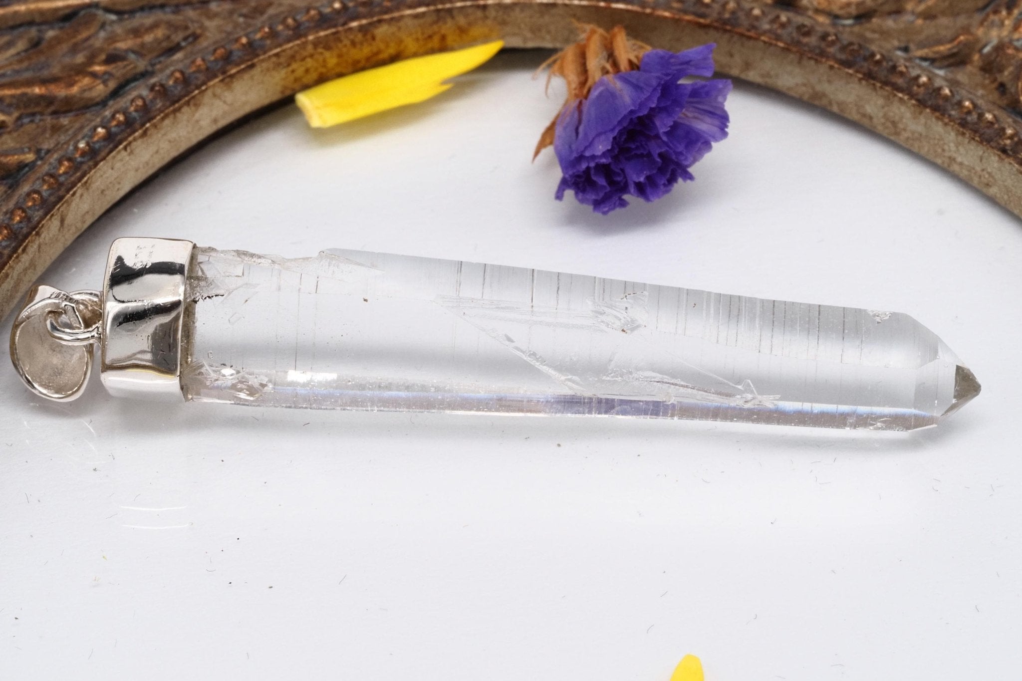 Lemurien Bergkristall Anhänger gefasst in 925 Sterling Silber aus Penas Blancas Laser Kristall Kolumbien Seed Quarz