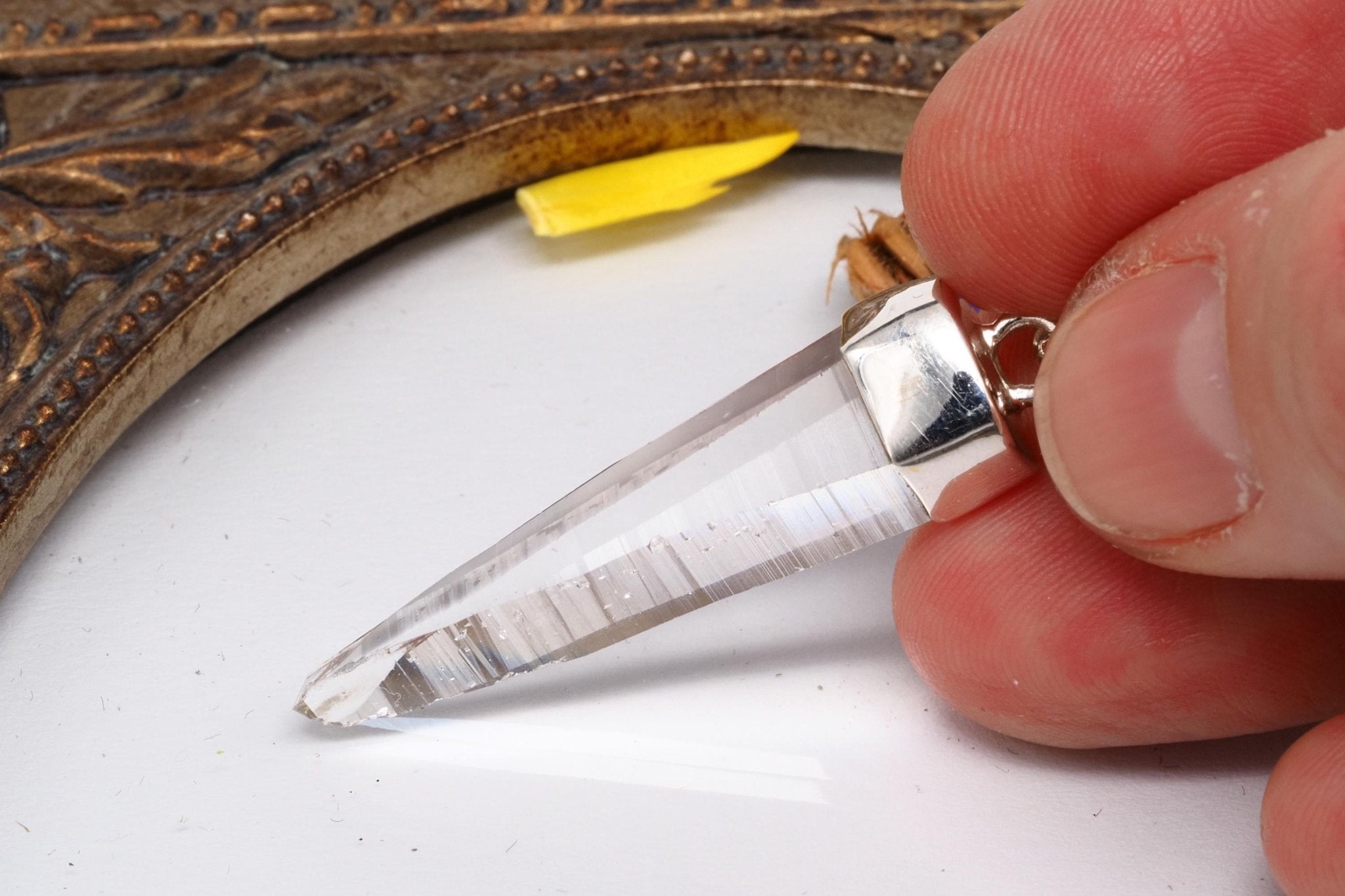 Lemurien Bergkristall Anhänger gefasst in 925 Sterling Silber aus Penas Blancas Laser Kristall Kolumbien Seed Quarz