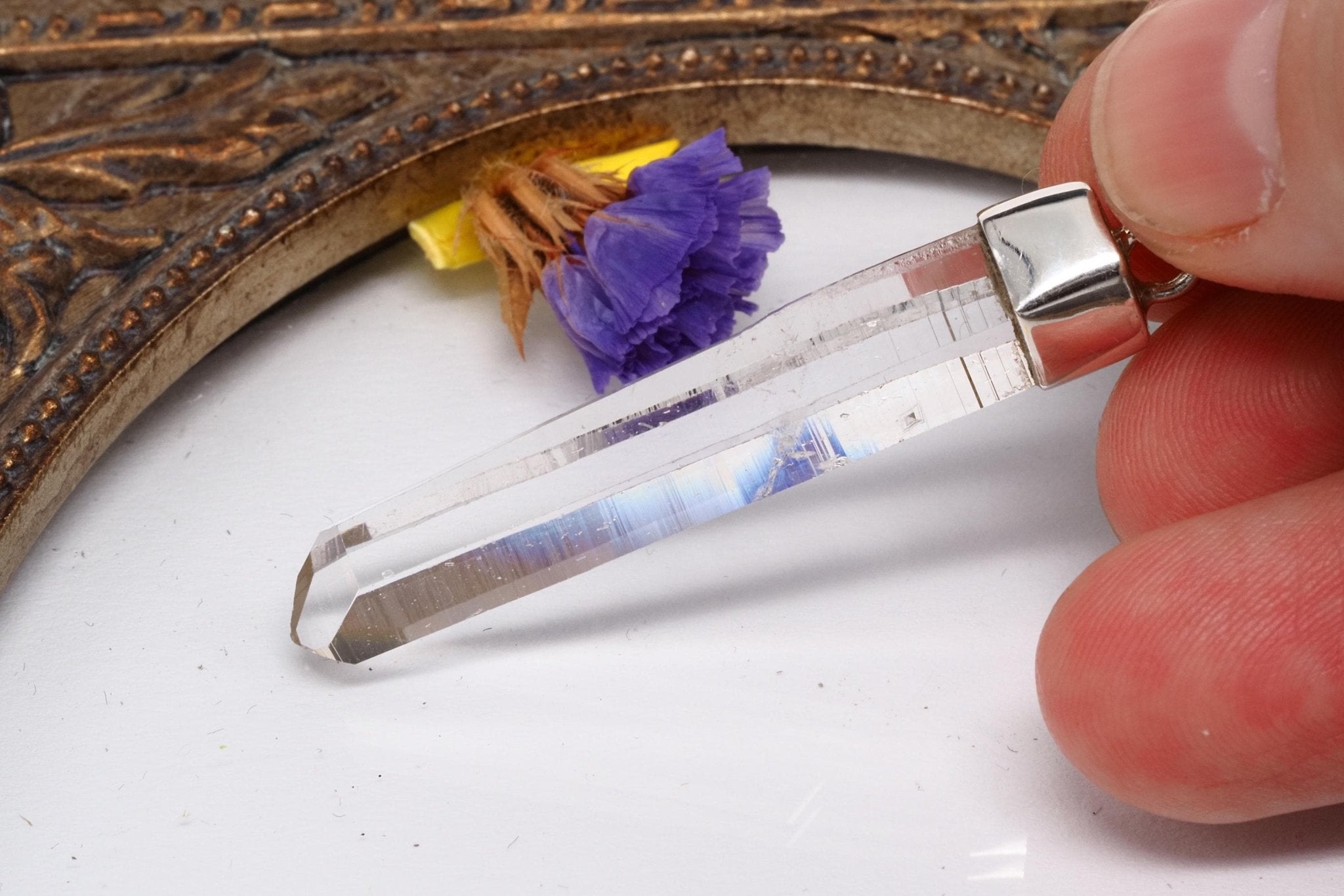 Lemurien Bergkristall Anhänger gefasst in 925 Sterling Silber aus Penas Blancas Laser Kristall Kolumbien Seed Quarz