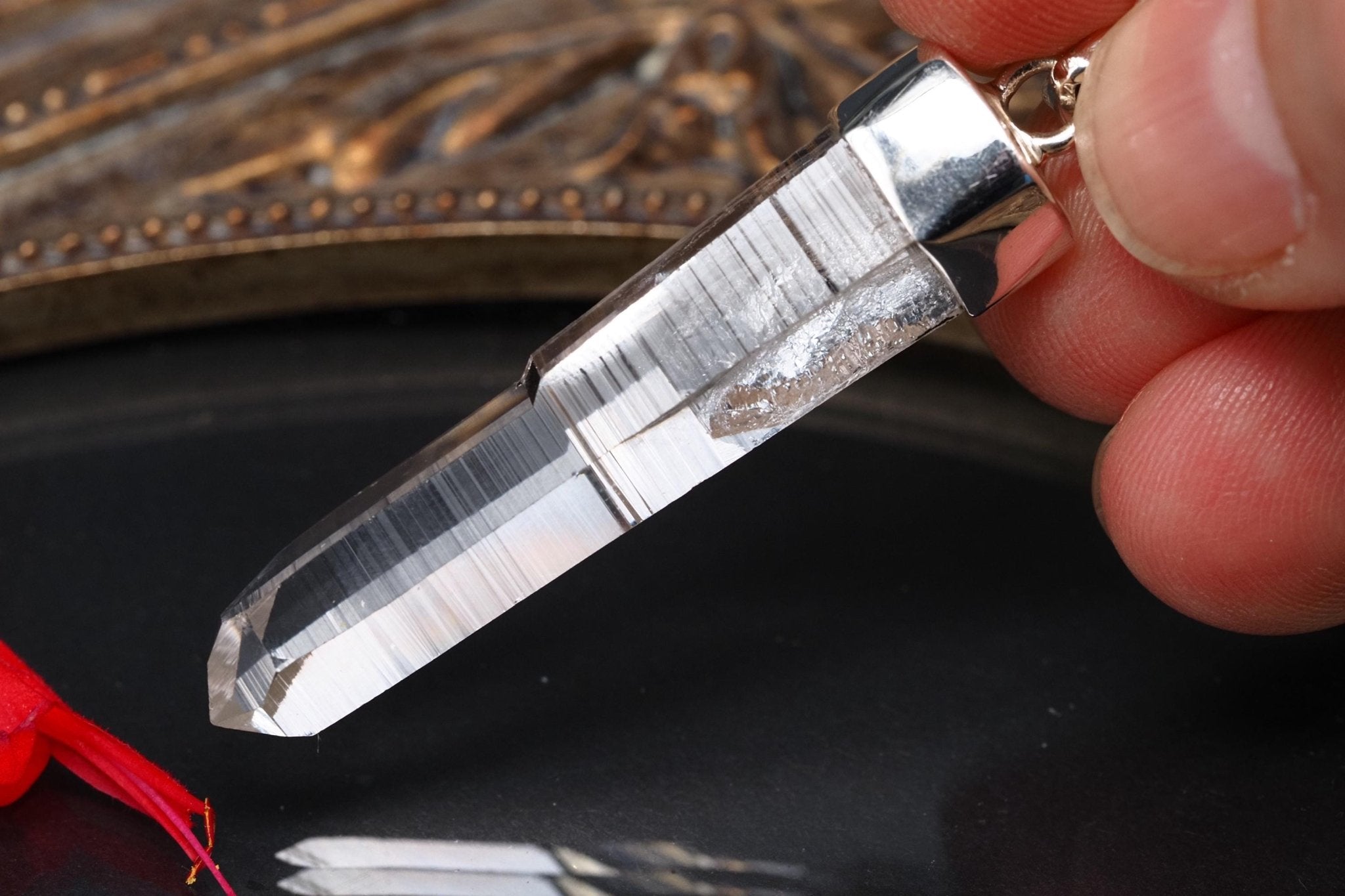 Lemurien Bergkristall Anhänger Silber Länge 49,8mm mit Öse