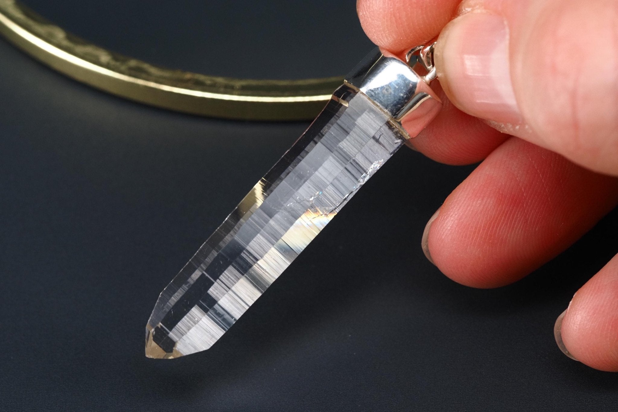 Lemurien Bergkristall Anhänger Silber Länge 50mm mit Öse