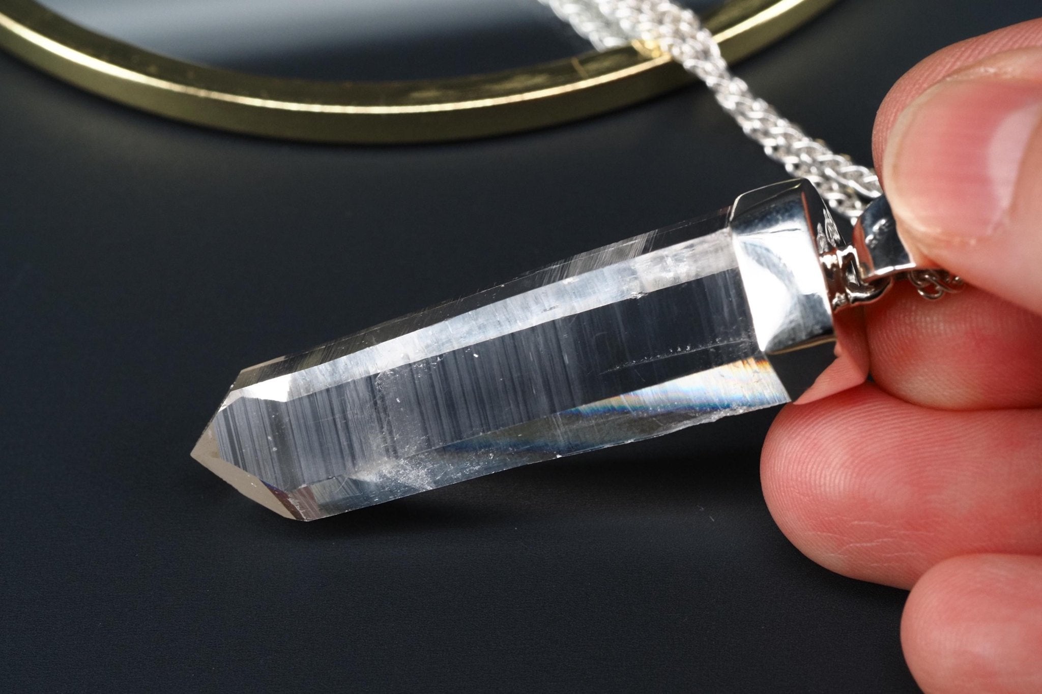 Lemurien Bergkristall Anhänger Silber Länge 59mm mit Öse