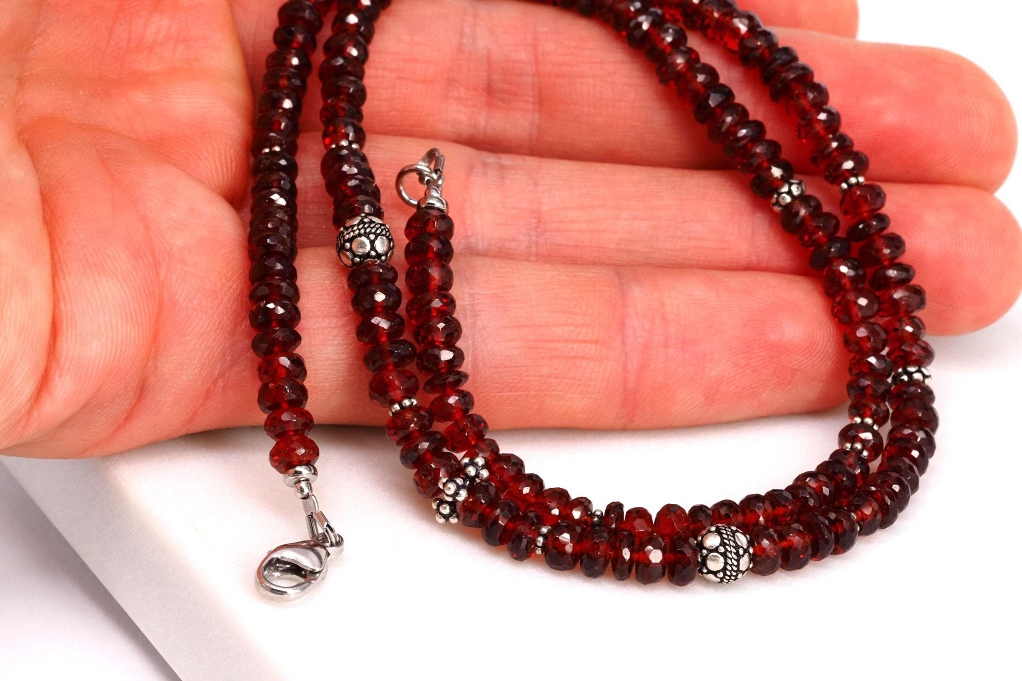 Mosambik Granat Silber Kette rotes Edelstein Collier