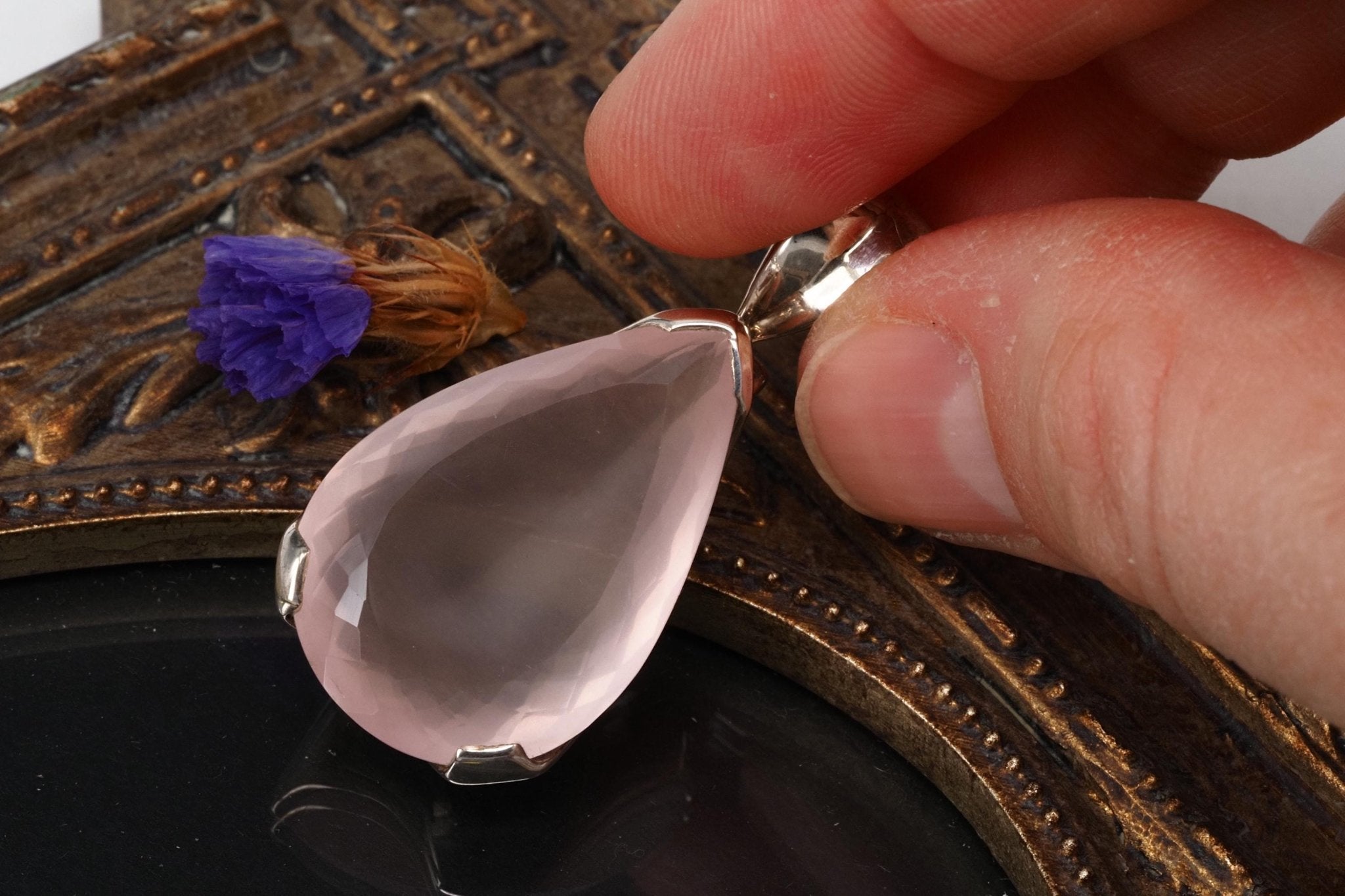 Natürlicher fantastischer Rosenquarz Anhänger Silber