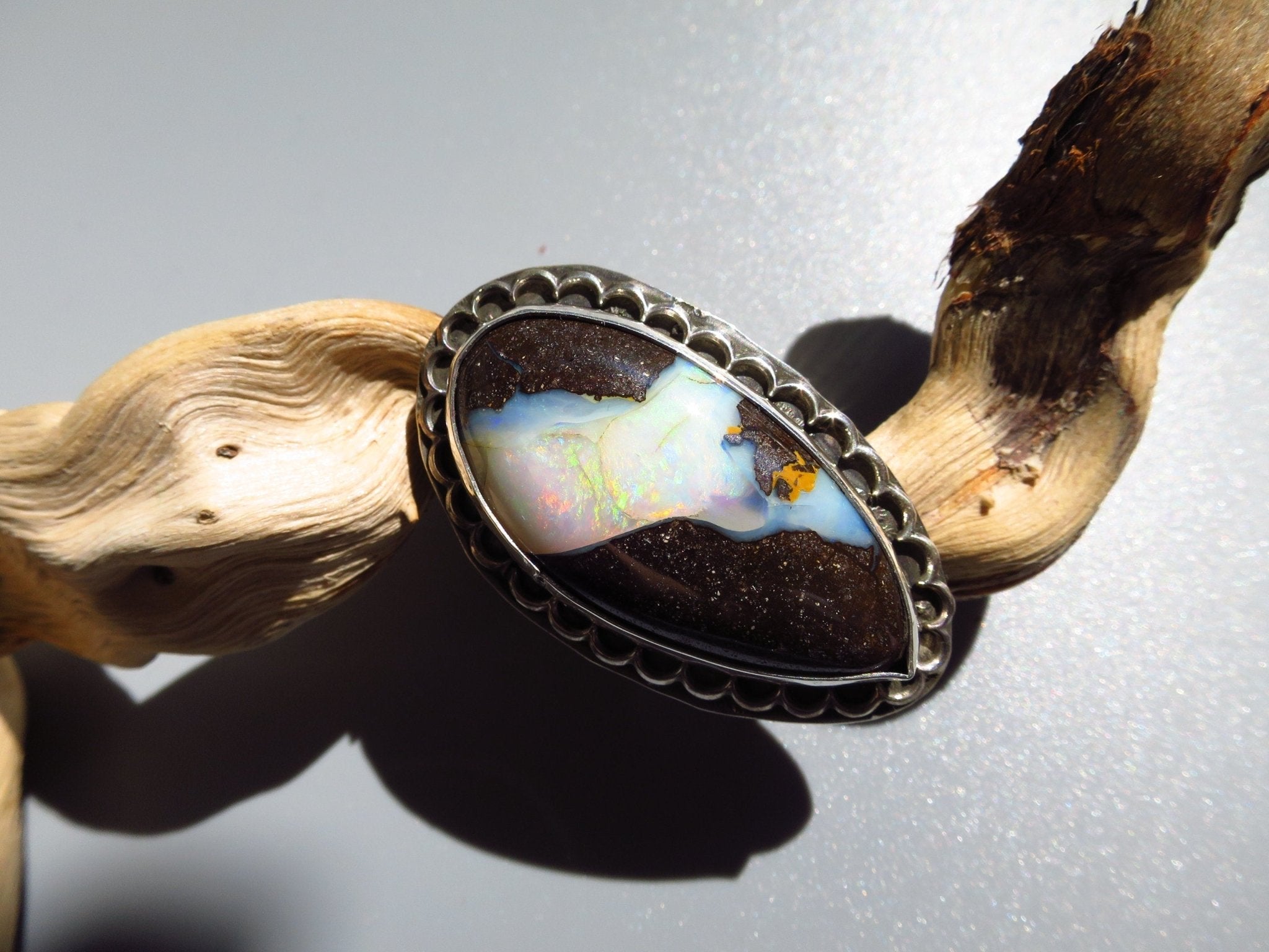 Opal Ring Silber Opal Australien Ring Boulder Opal Großer Silber Ring Gr.8 Cabochon Edelstein Opal Natur Stein Boulder Opal Ring Statement