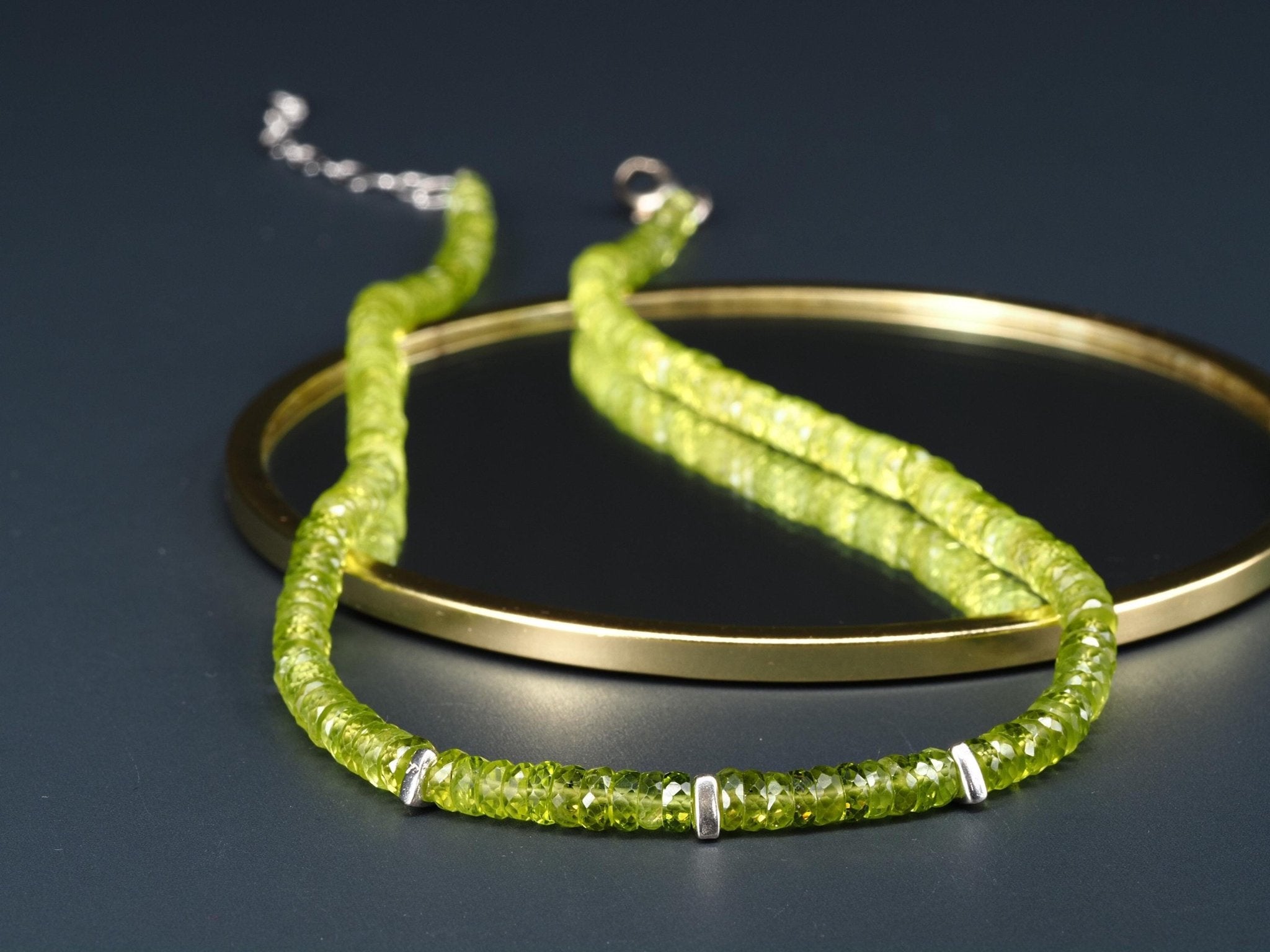 Peridot Kette facettiert – natürliche grüne Edelsteinkette mit 925 Silber Verschluss