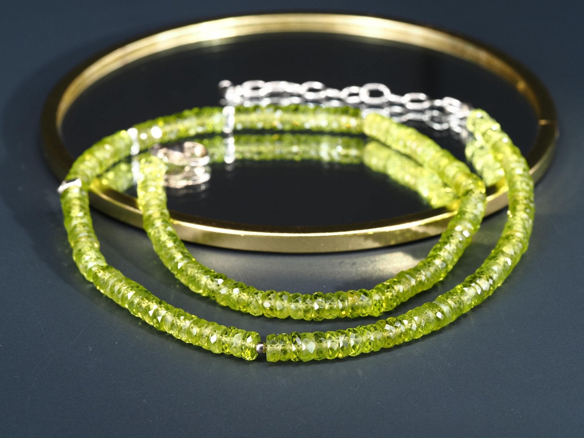 Peridot Kette facettiert – natürliche grüne Edelsteinkette mit 925 Silber Verschluss