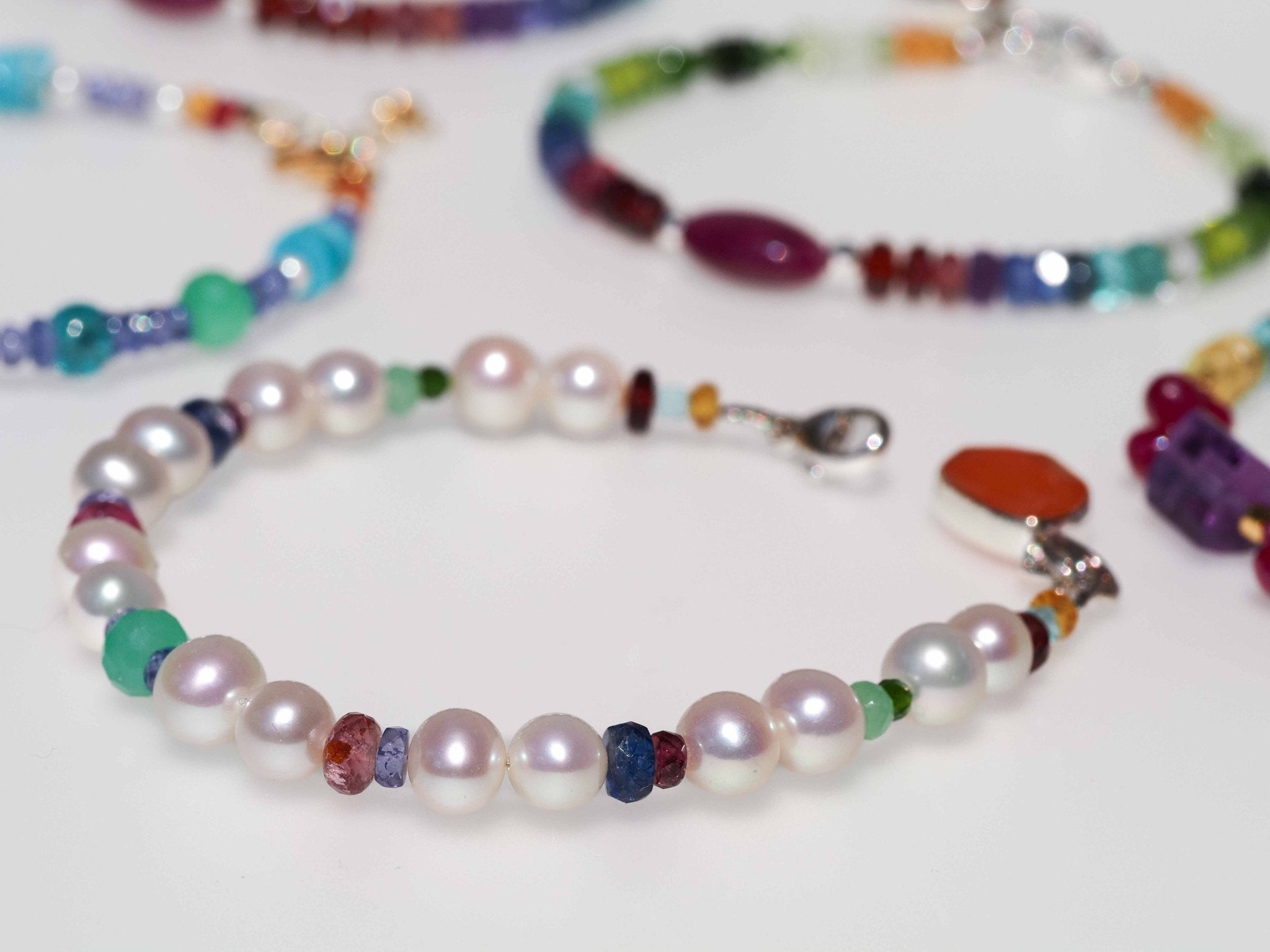 Perlen Edelstein Armband Multi Color – 925 Silber