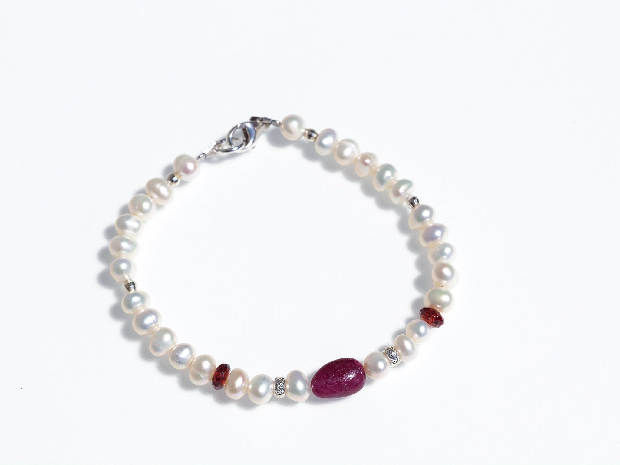 Perlen Edelstein Armband Rubin – 925 Silber