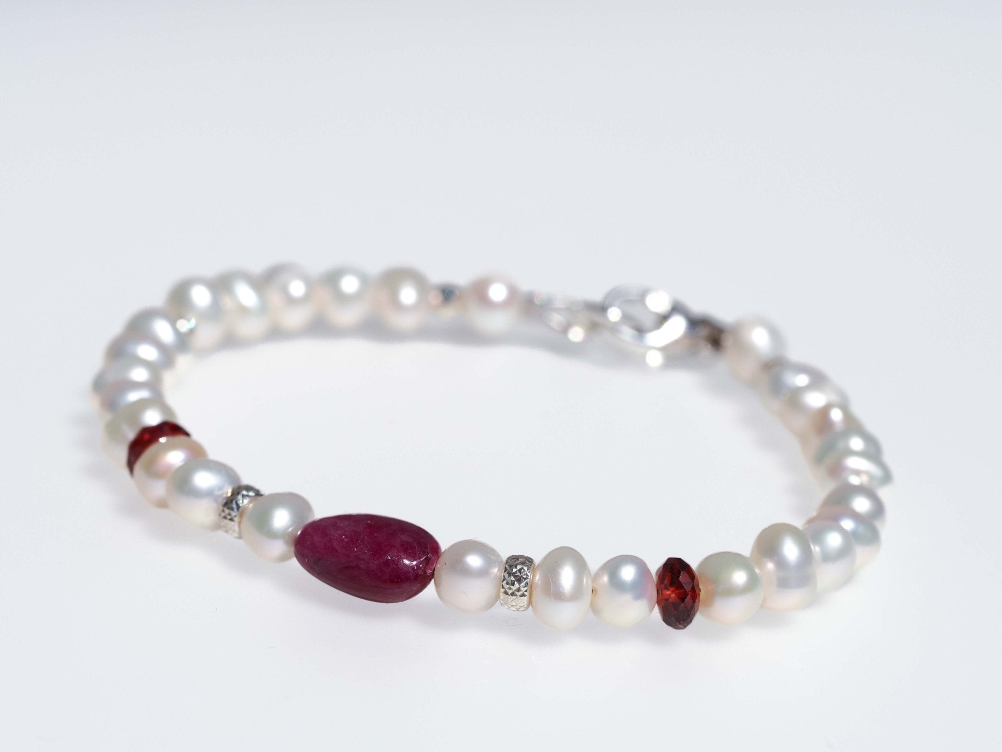 Perlen Edelstein Armband Rubin – 925 Silber