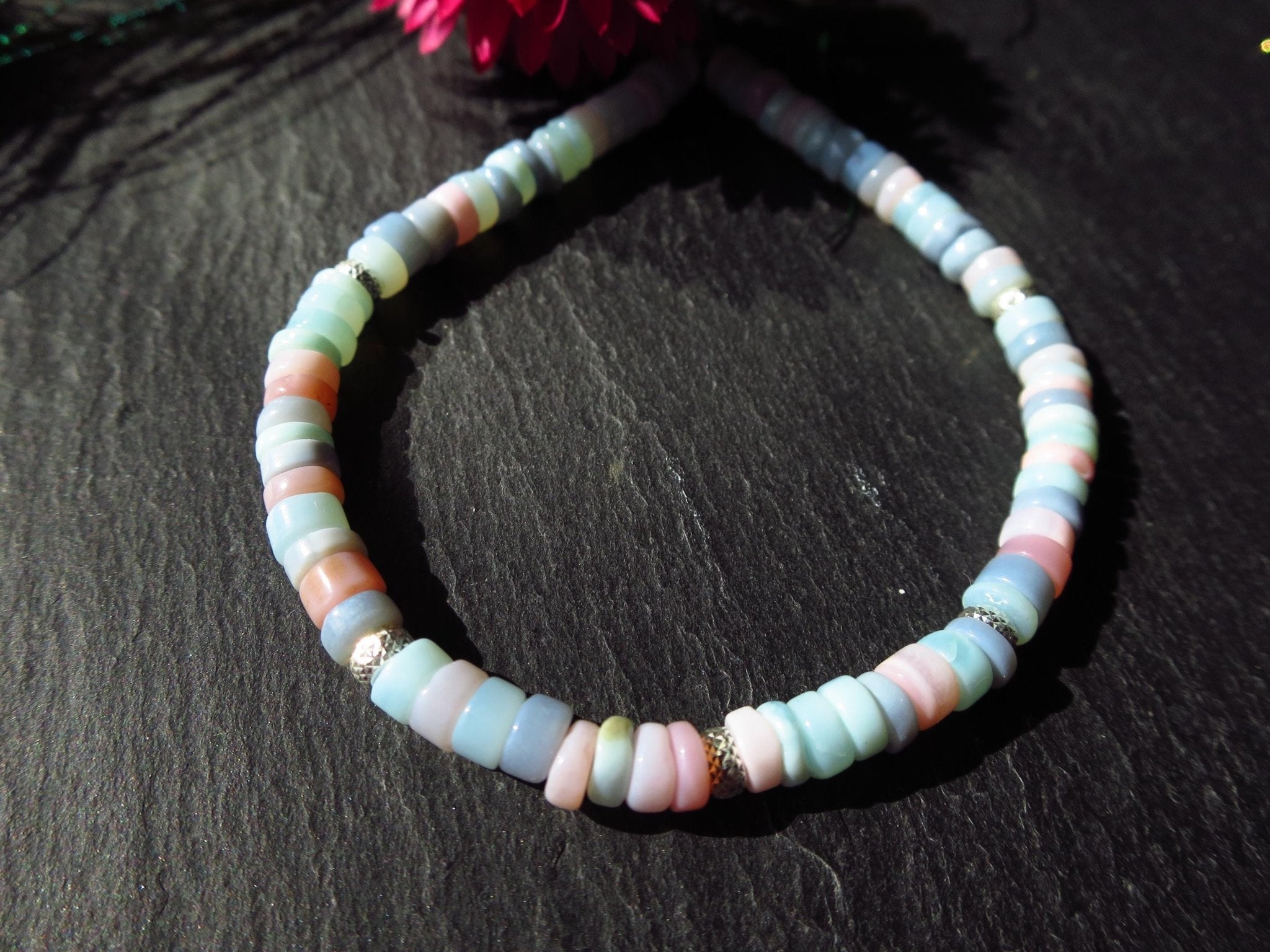 Peru Opal Armband rosa blau Pastell Silber Karabiner