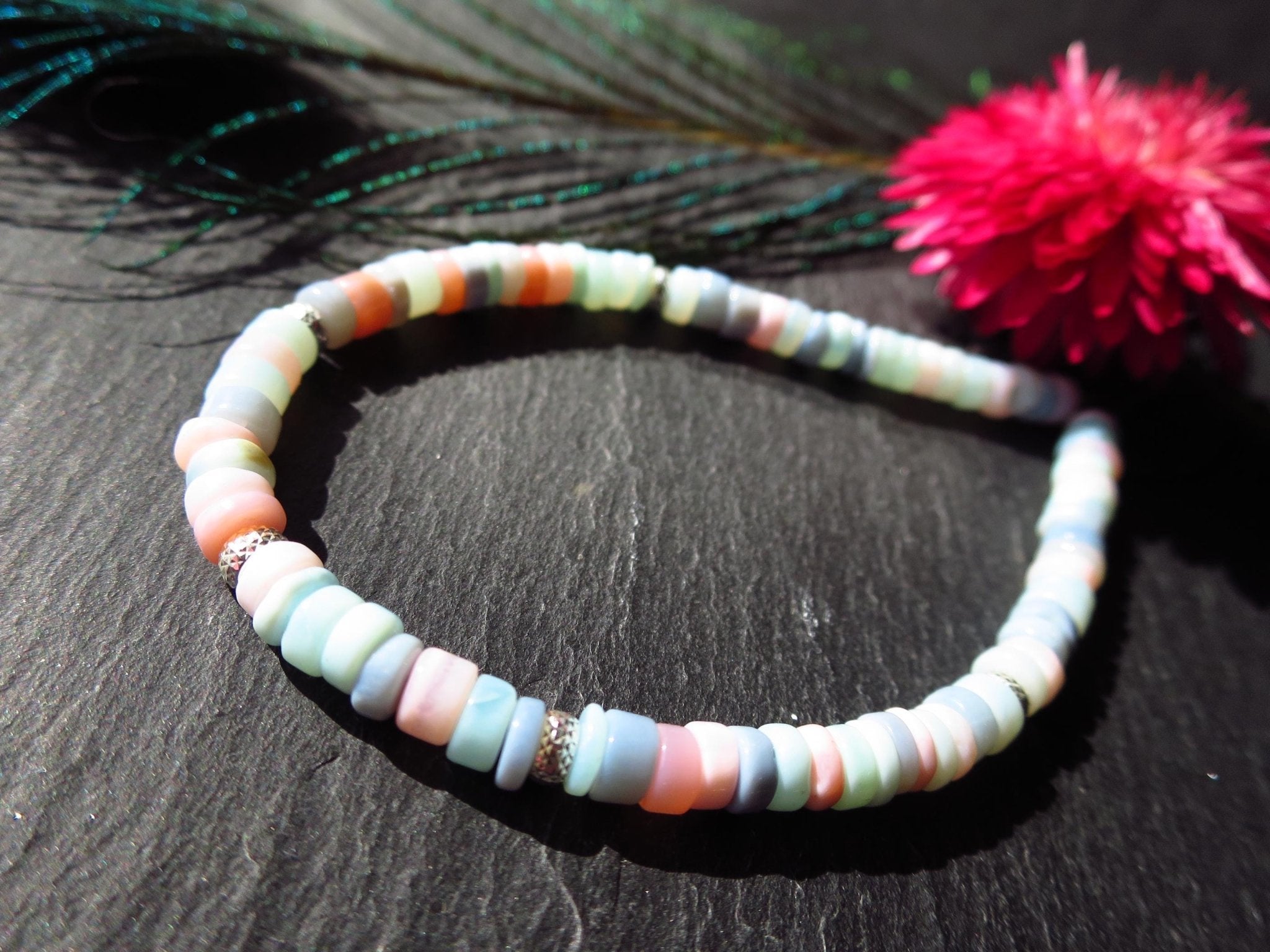 Peru Opal Armband rosa blau Pastell Silber Karabiner