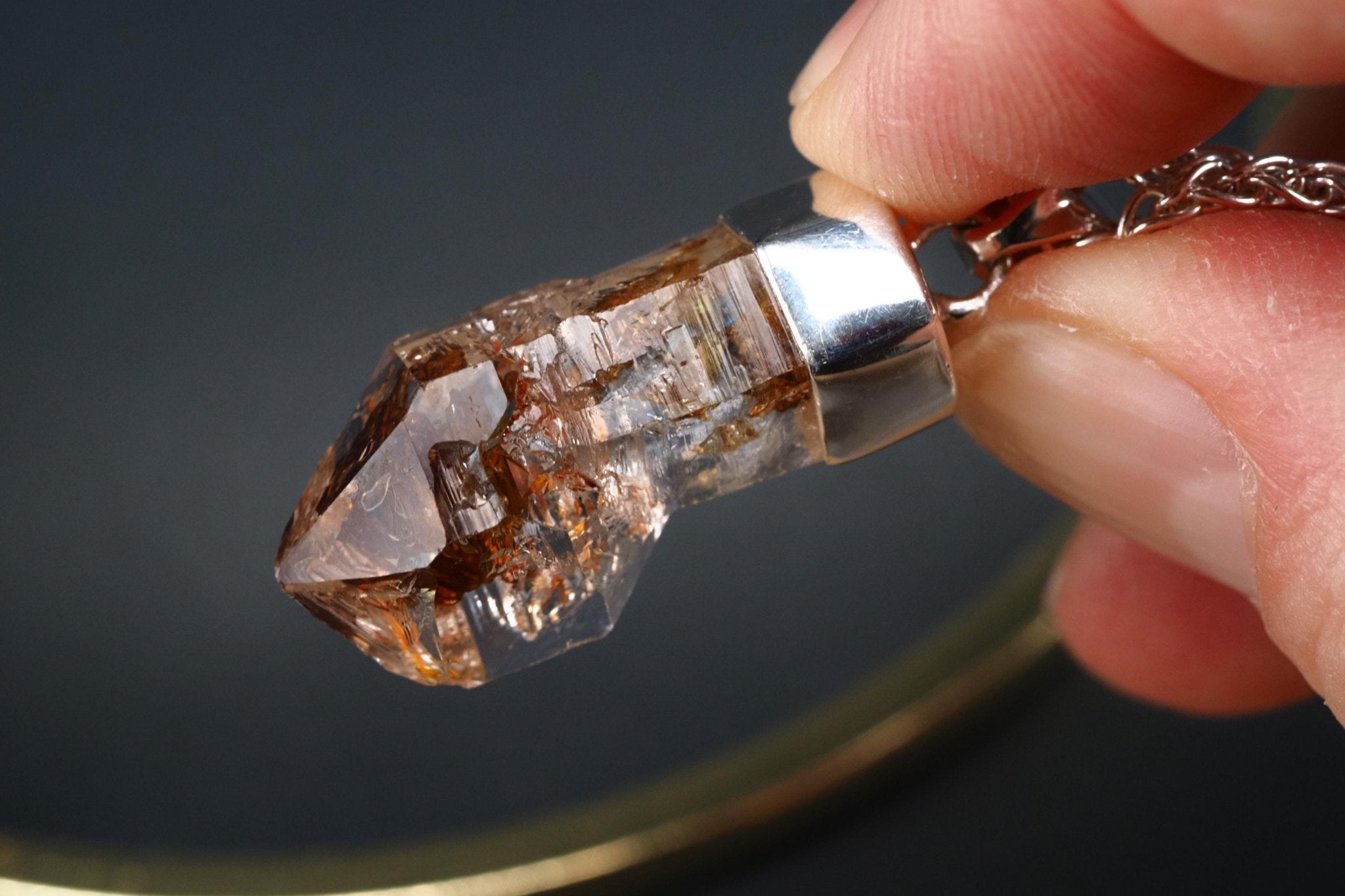 Petroleum Quarz Anhänger 35,5mm Lang Silber UV Kristall