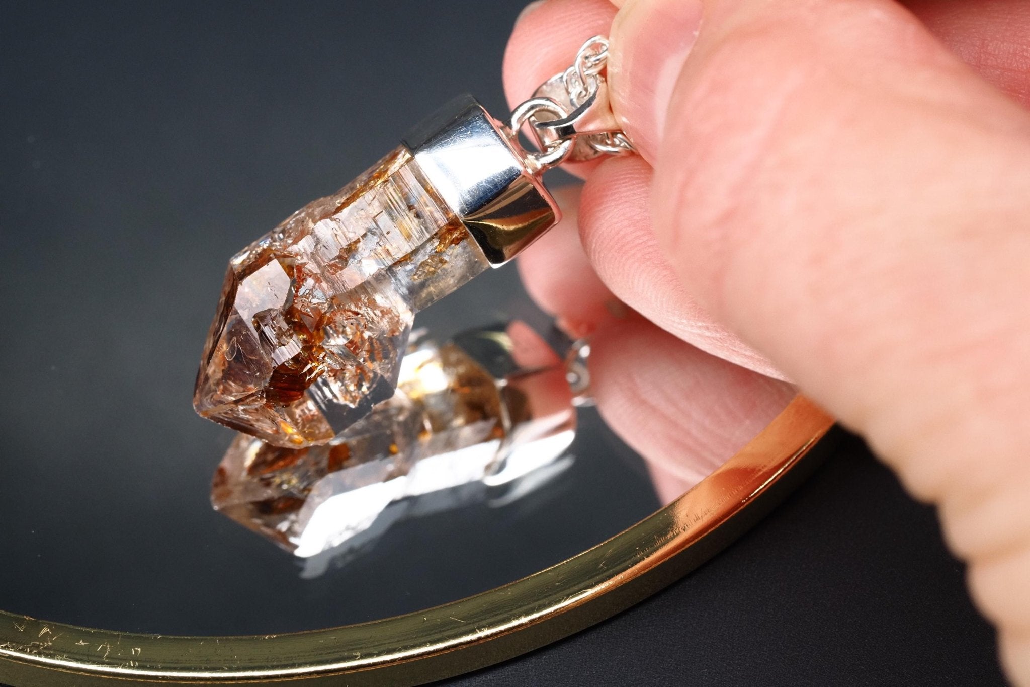 Petroleum Quarz Anhänger 35,5mm Lang Silber UV Kristall