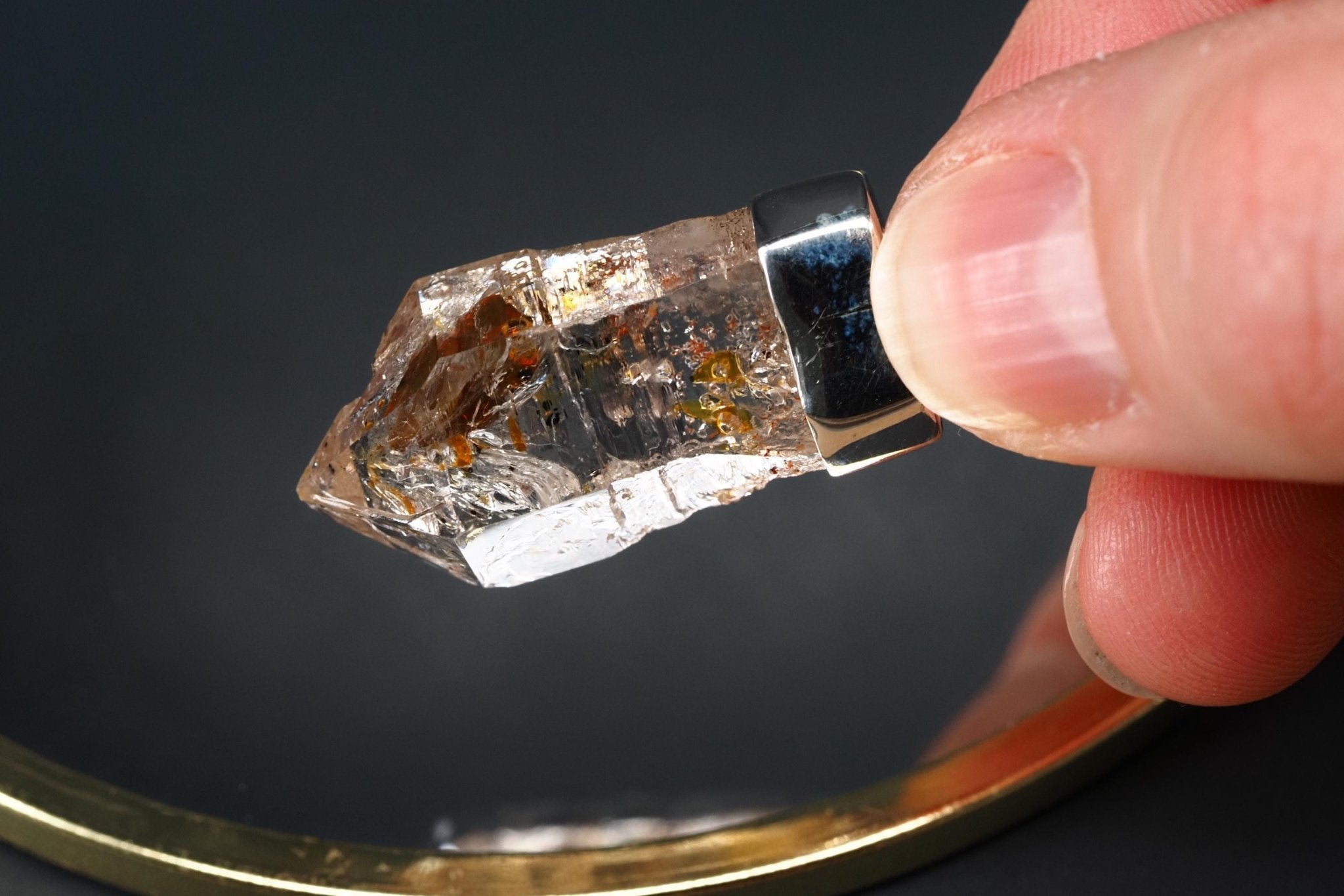 Petroleum Quarz Anhänger 39mm Lang Silber UV Kristall