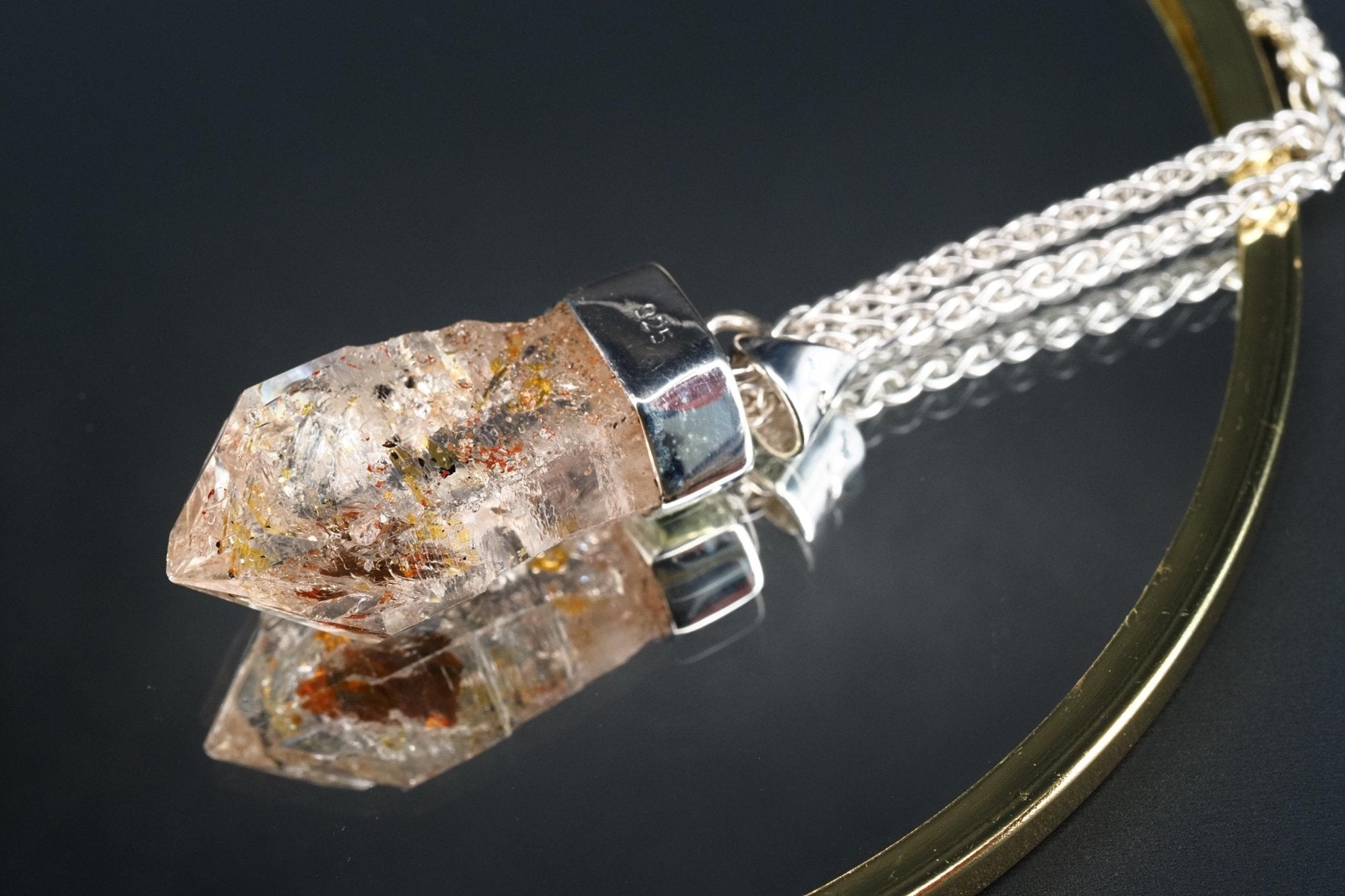 Petroleum Quarz Anhänger 39mm Lang Silber UV Kristall