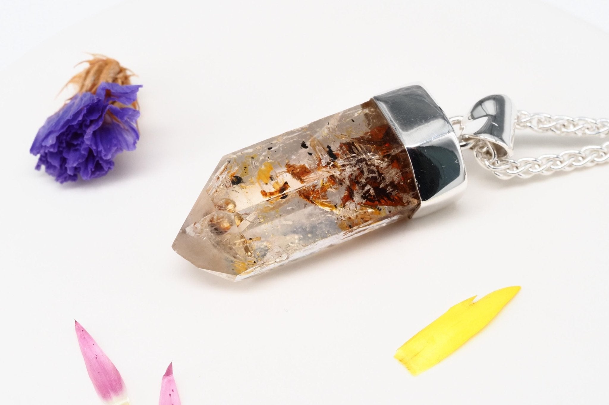 Petroleum Quarz Anhänger 39mm Lang Silber UV Kristall