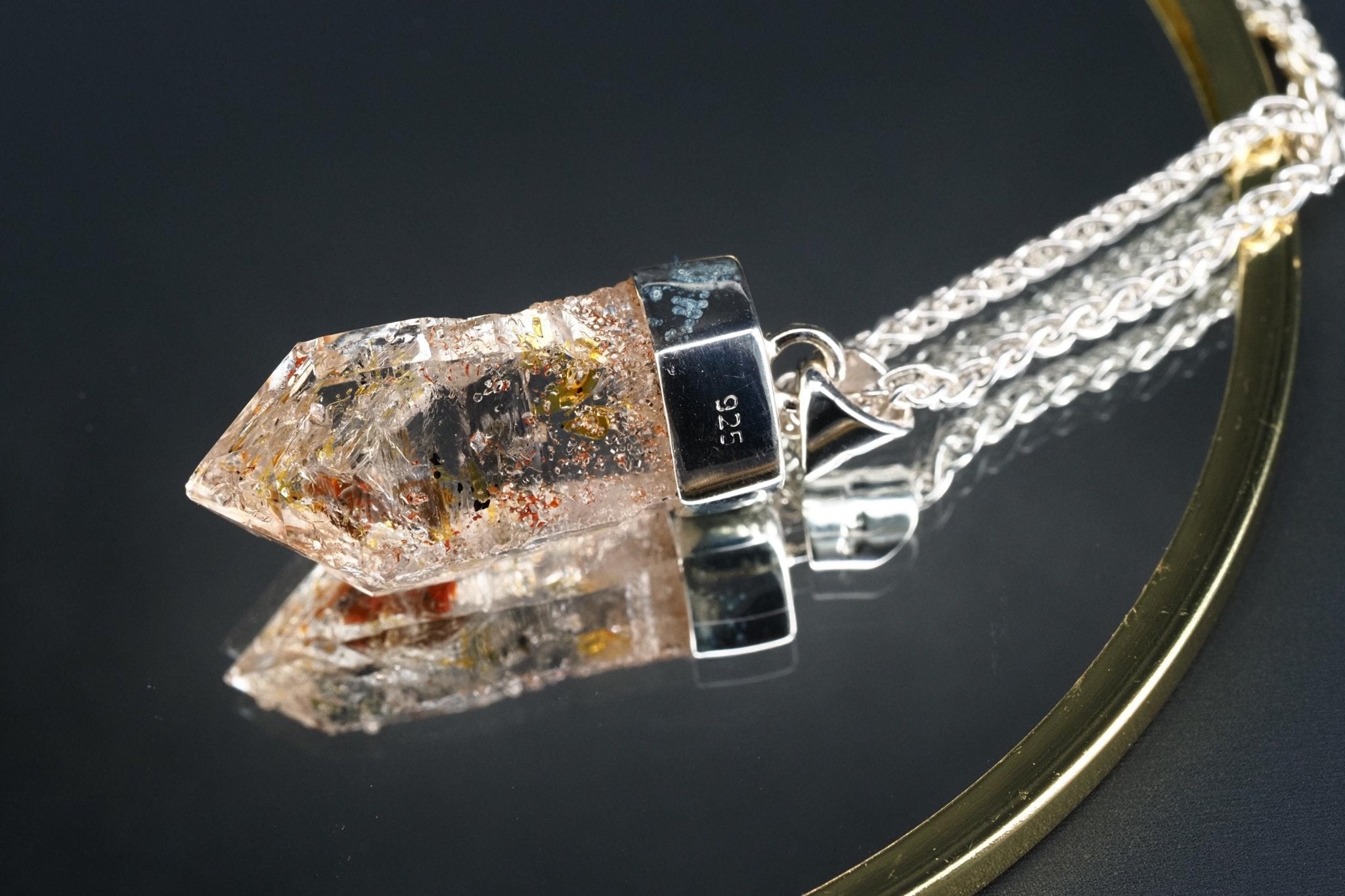 Petroleum Quarz Anhänger 39mm Lang Silber UV Kristall