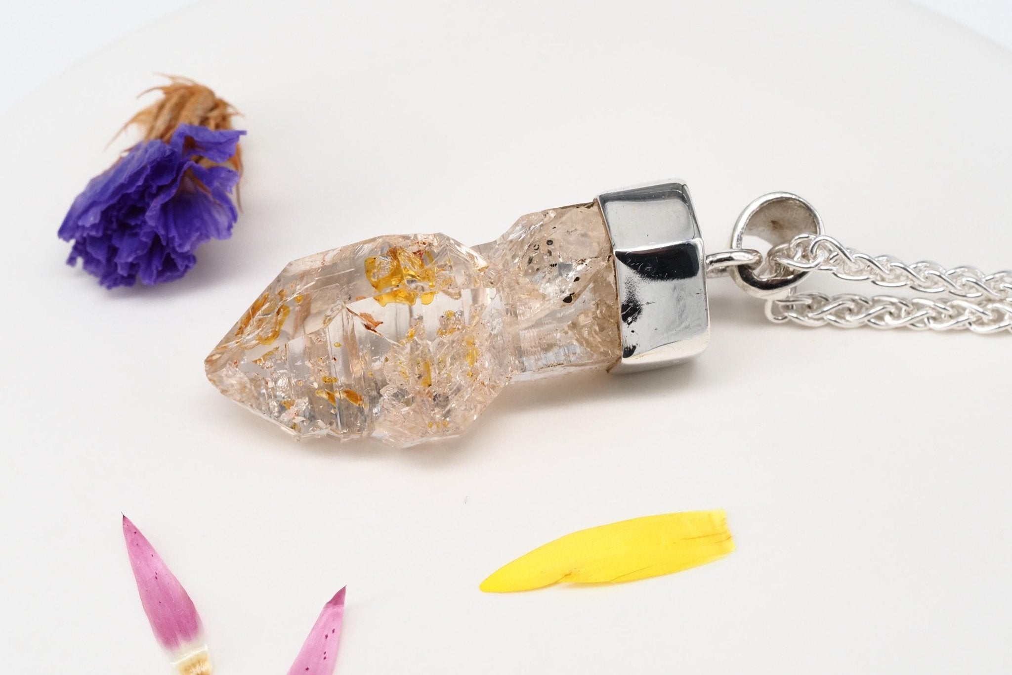 Petroleum Quarz Anhänger 39mm Lang Silber UV Zepter