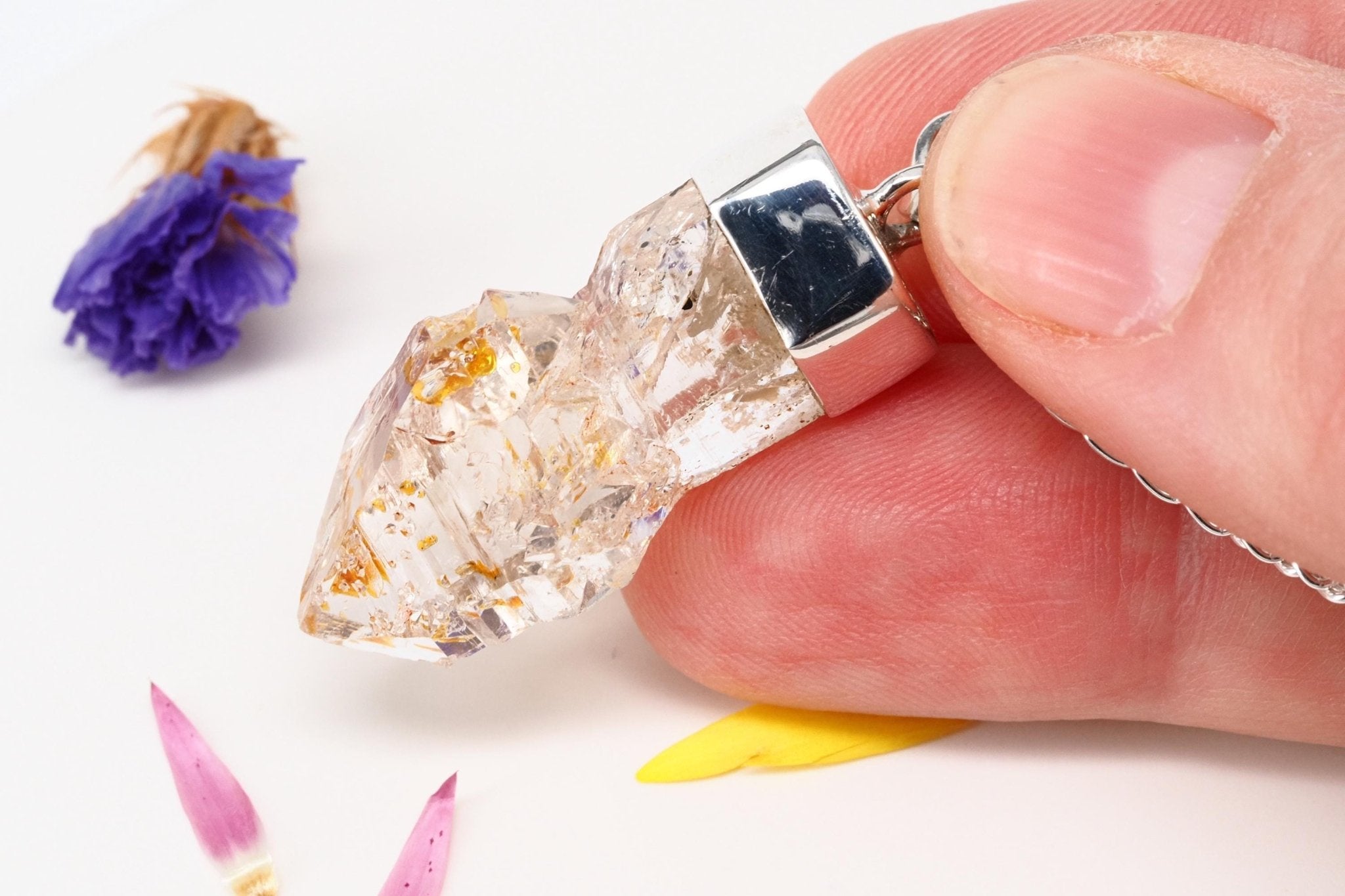 Petroleum Quarz Anhänger 39mm Lang Silber UV Zepter