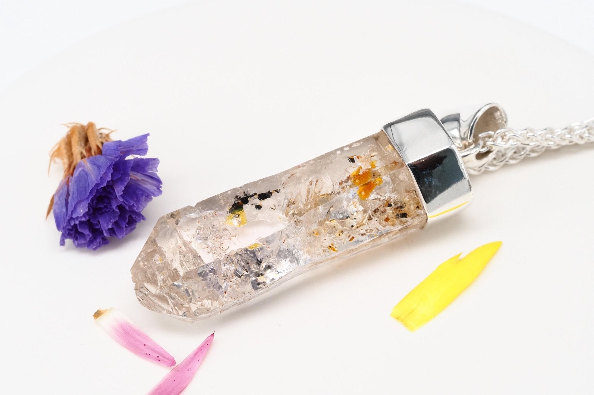 Petroleum Quarz Anhänger 44mm Lang Silber UV Kristall