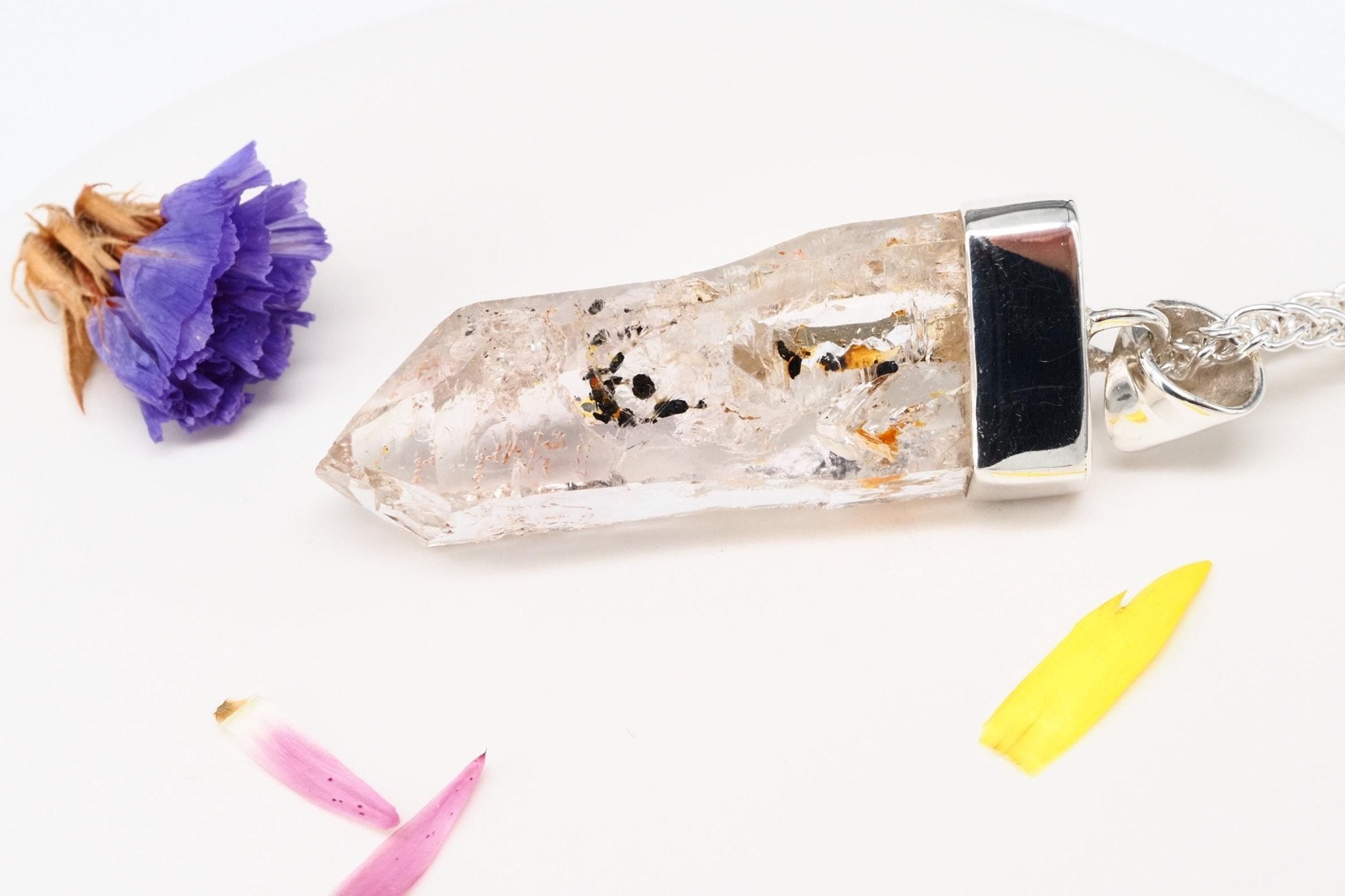 Petroleum Quarz Anhänger 44mm Lang Silber UV Kristall