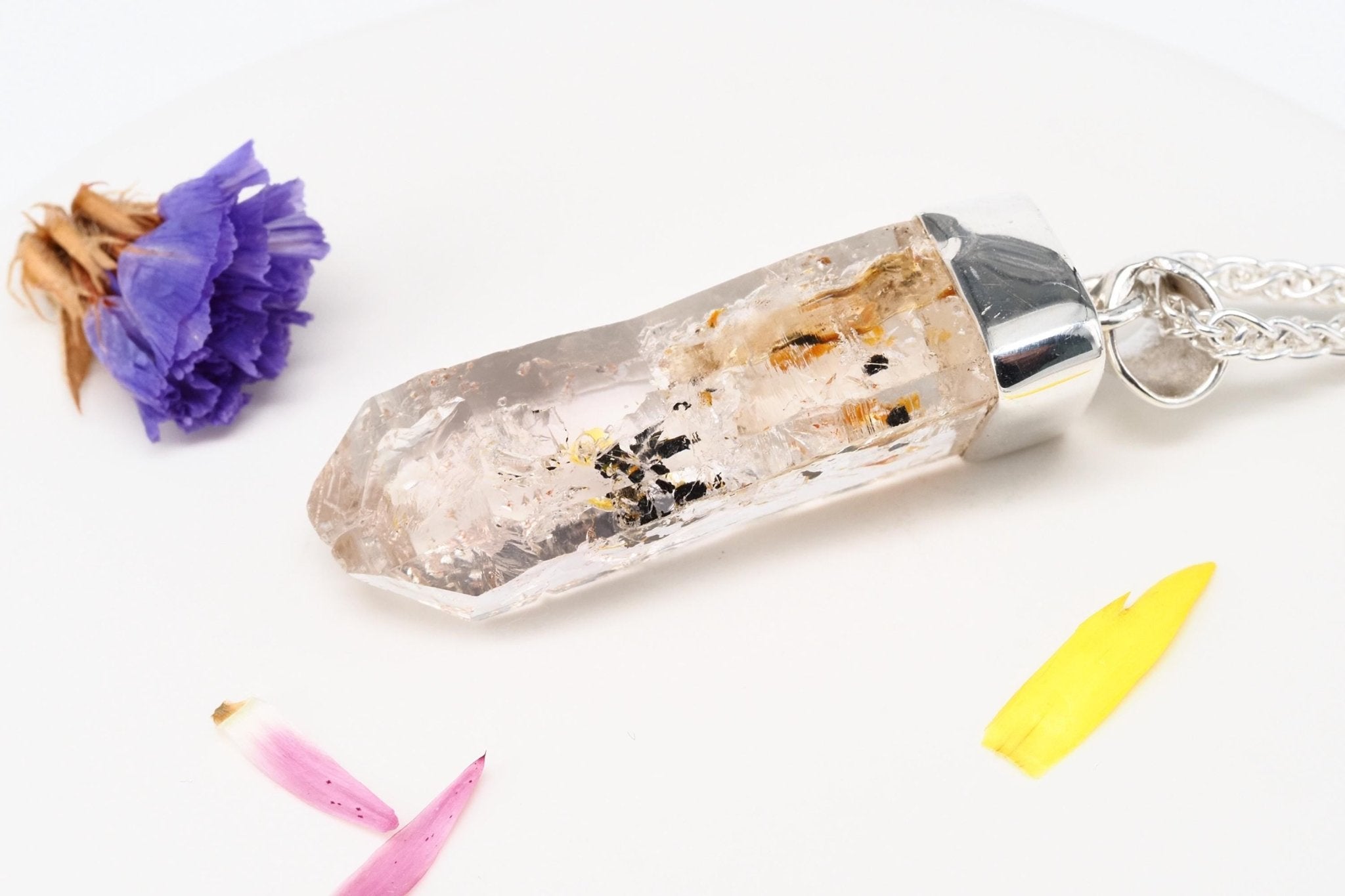 Petroleum Quarz Anhänger 44mm Lang Silber UV Kristall