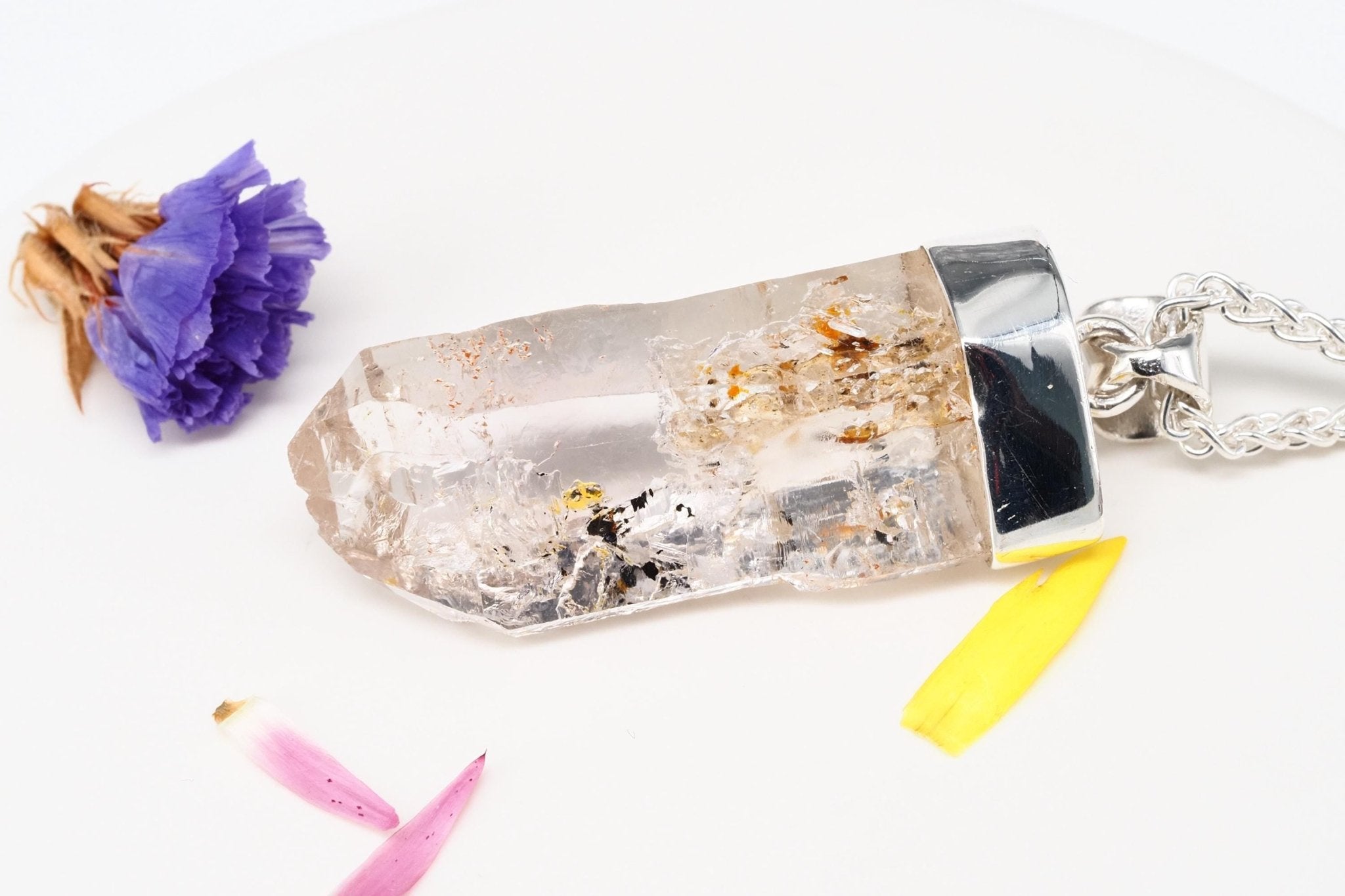 Petroleum Quarz Anhänger 44mm Lang Silber UV Kristall