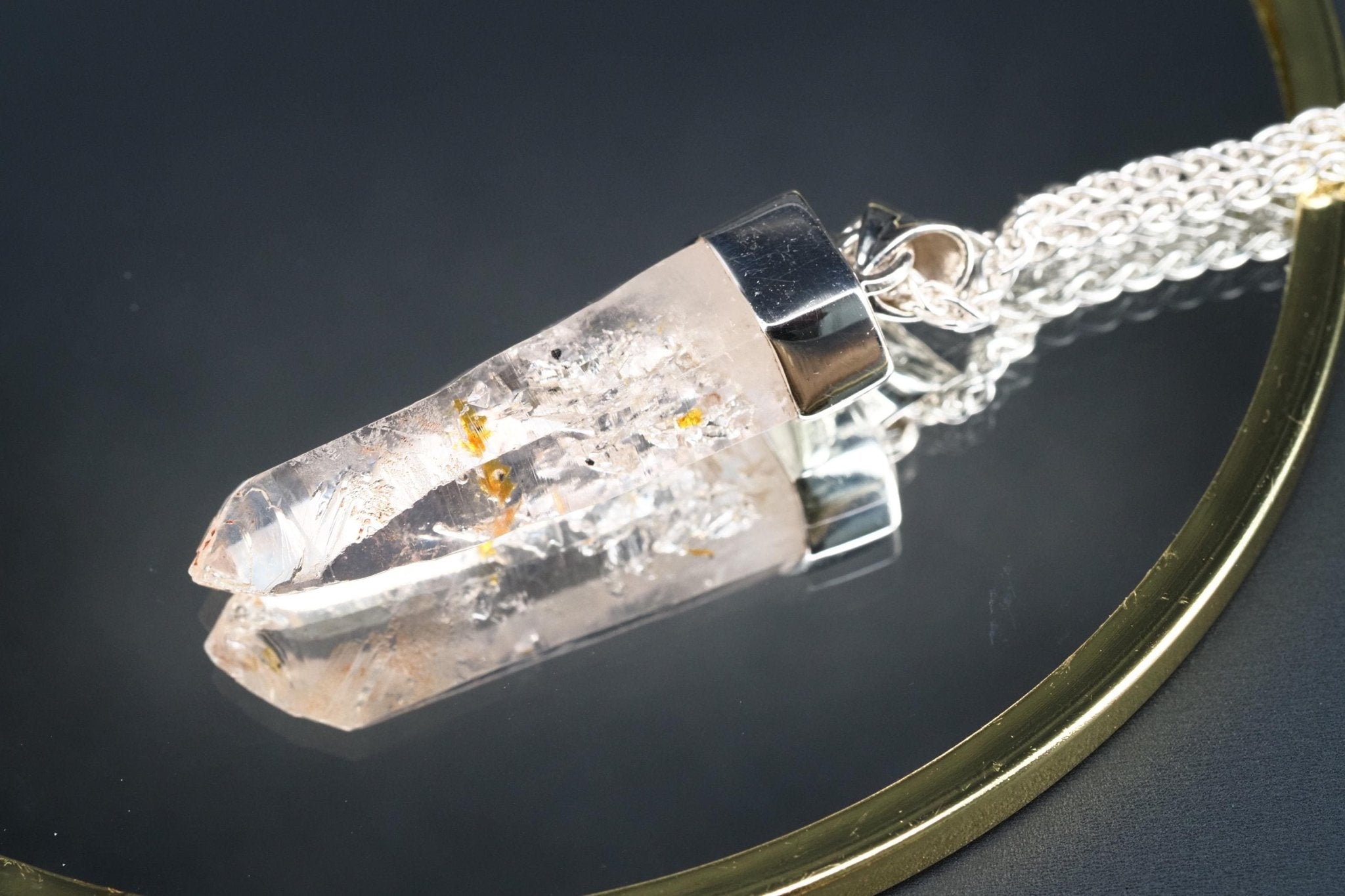 Petroleum Quarz Anhänger 46mm Lang Silber UV Kristall