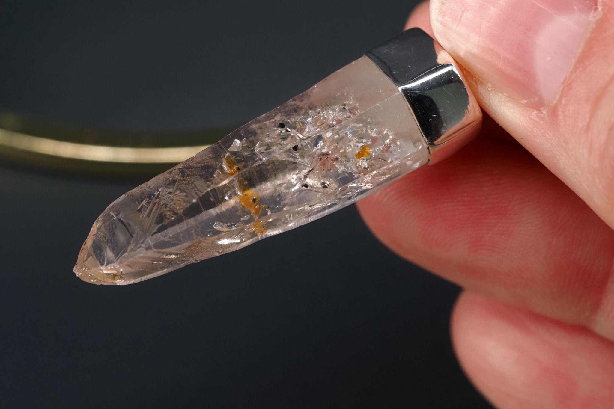 Petroleum Quarz Anhänger 46mm Lang Silber UV Kristall