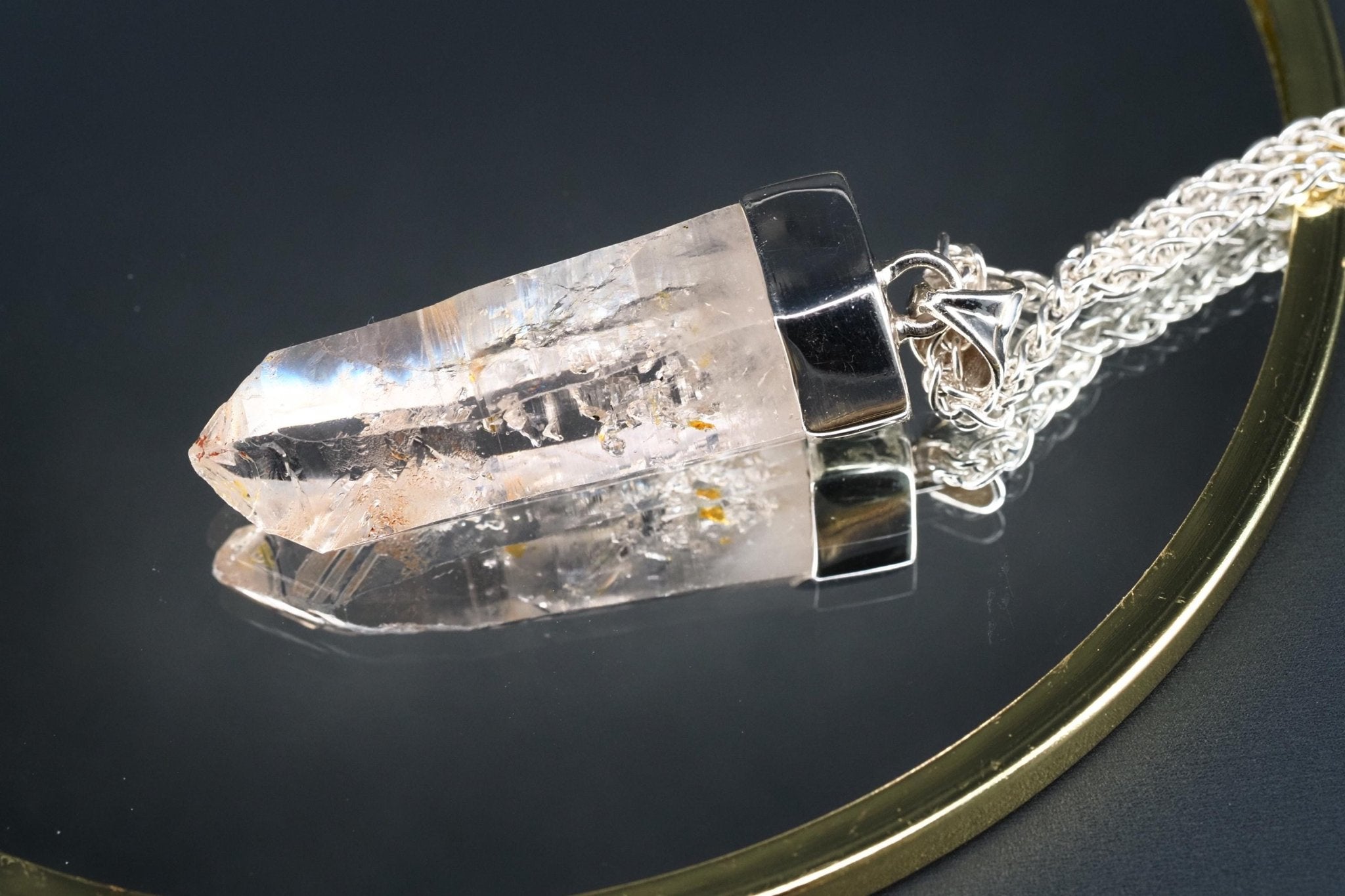 Petroleum Quarz Anhänger 46mm Lang Silber UV Kristall