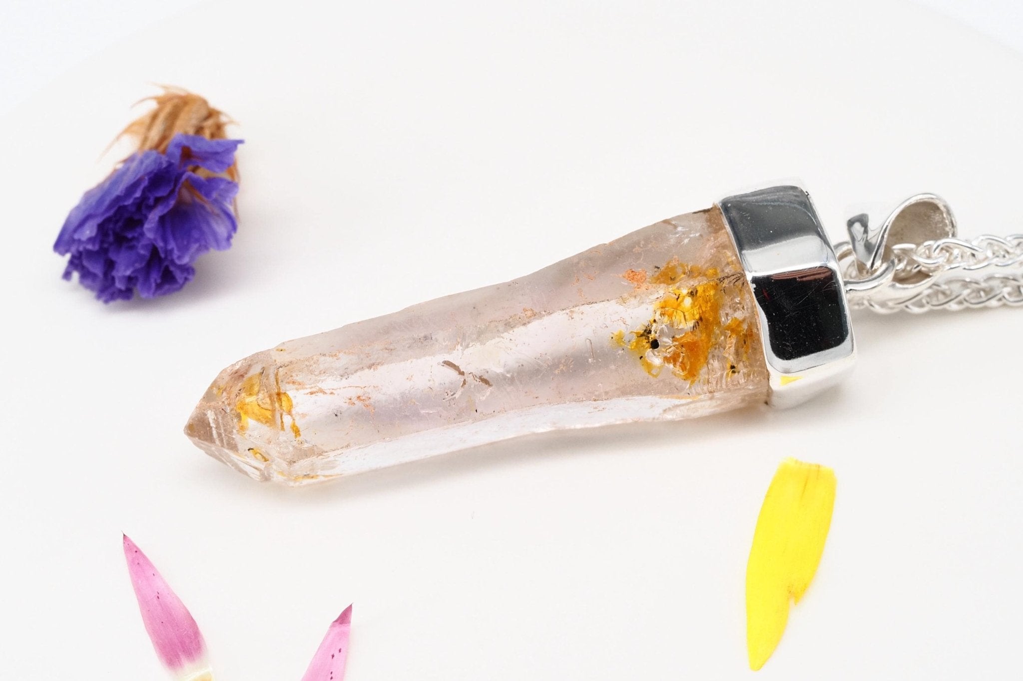 Petroleum Quarz Anhänger 47mm Lang Silber UV Kristall