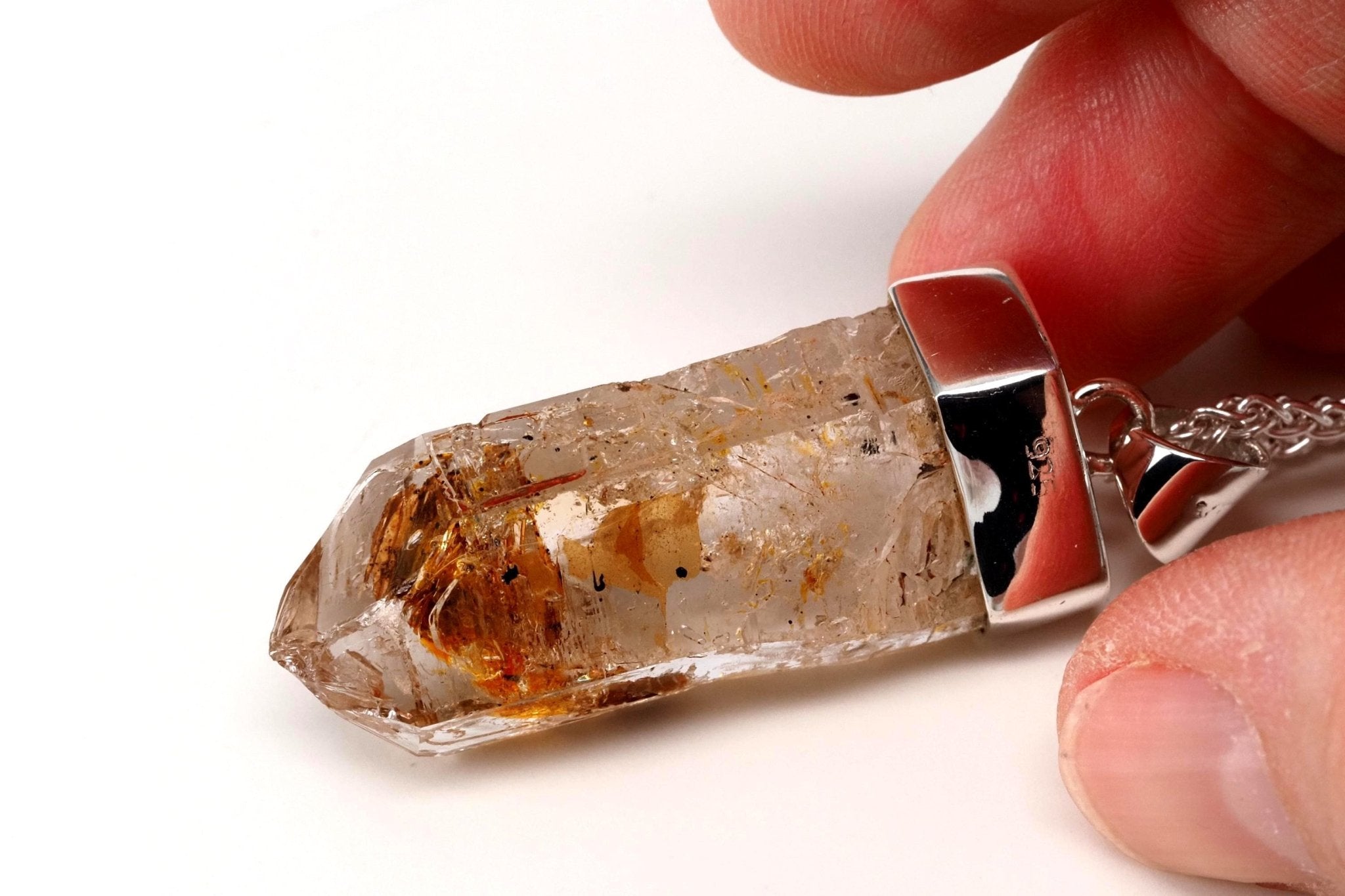 Petroleum Quarz Anhänger 47mm Lang Silber UV Kristall