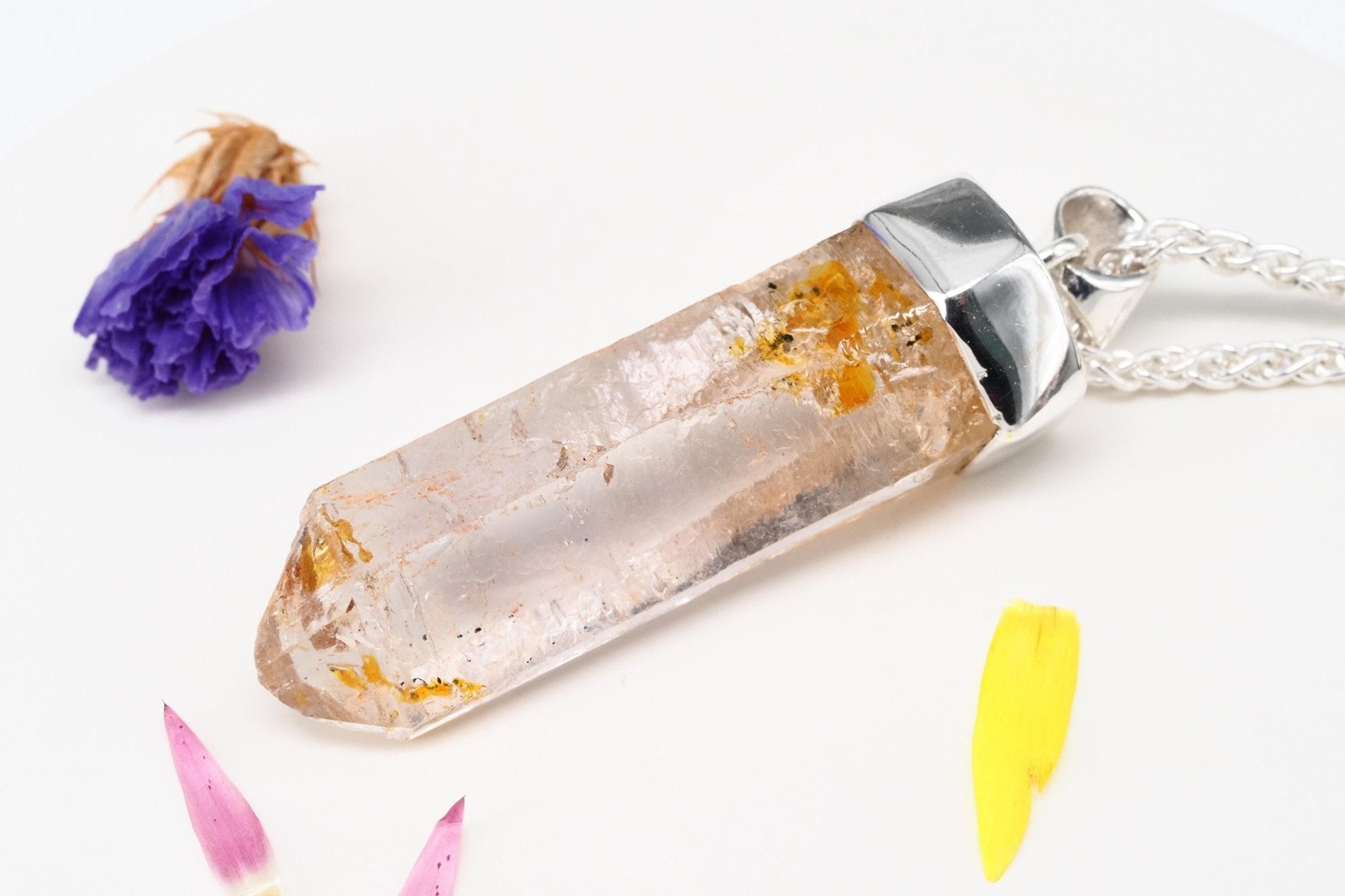 Petroleum Quarz Anhänger 47mm Lang Silber UV Kristall