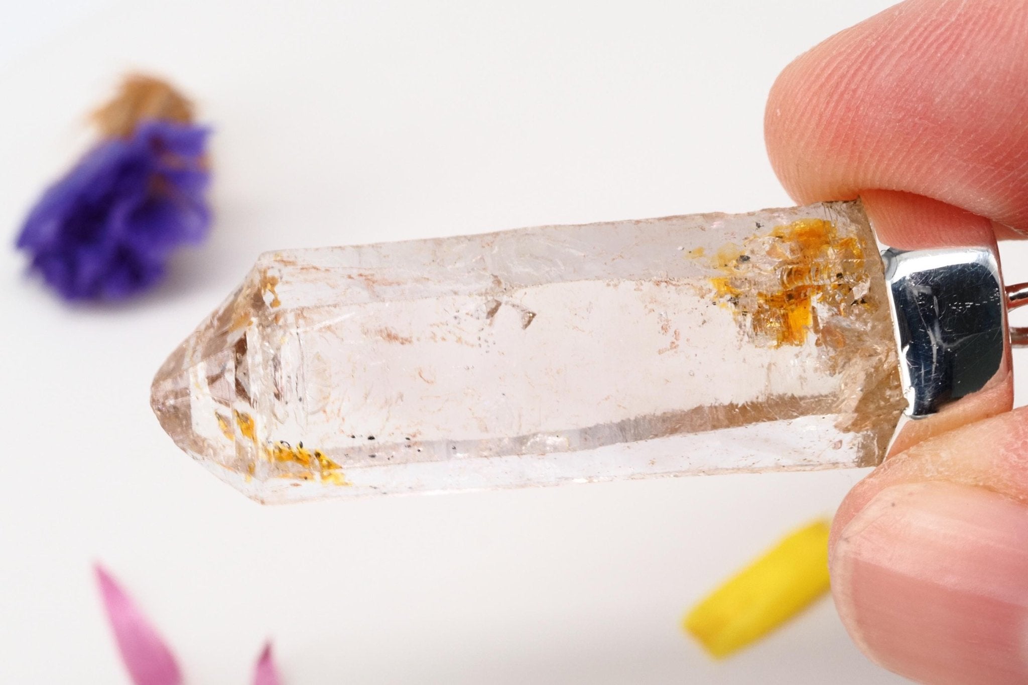 Petroleum Quarz Anhänger 47mm Lang Silber UV Kristall