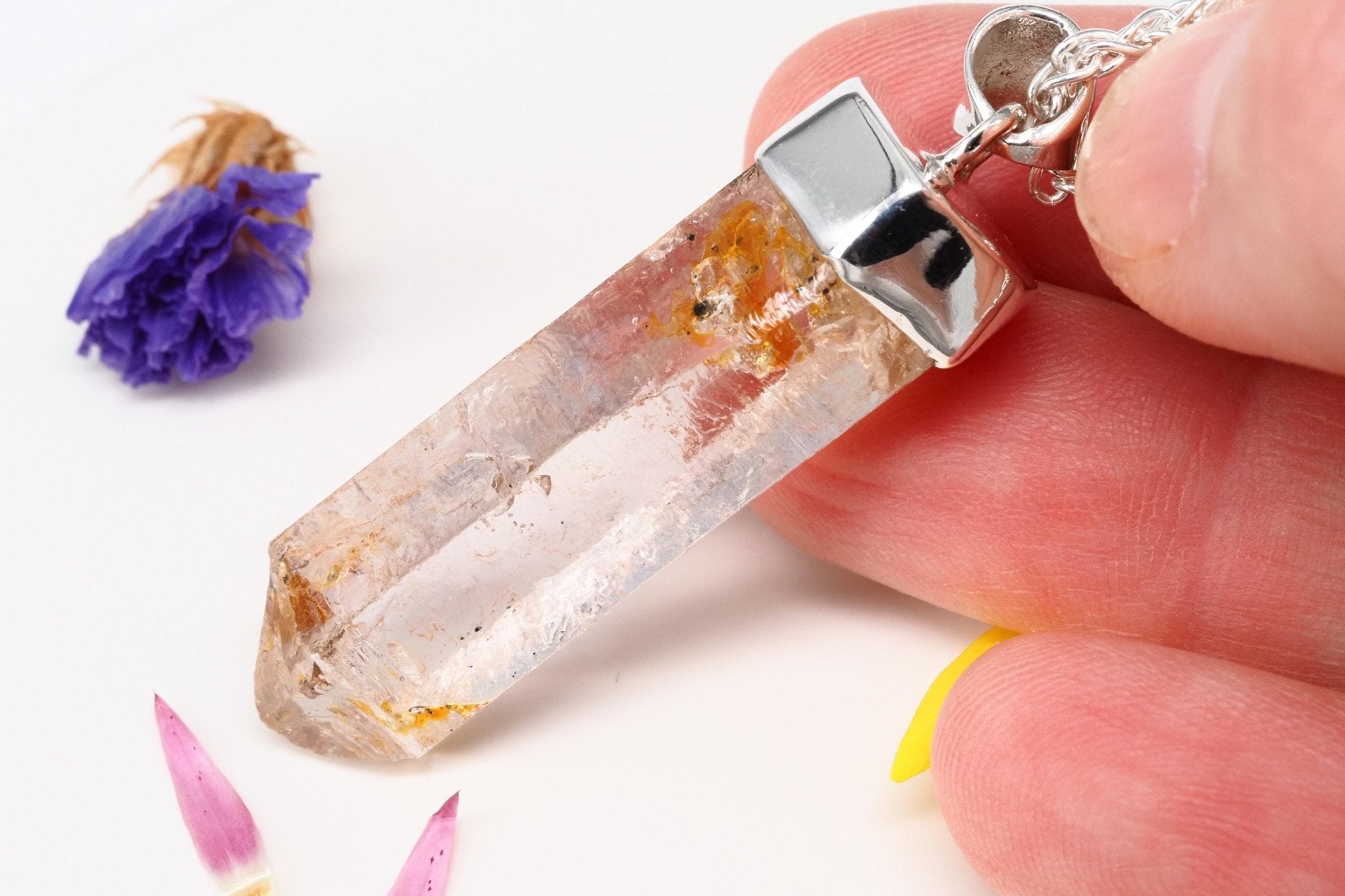 Petroleum Quarz Anhänger 47mm Lang Silber UV Kristall