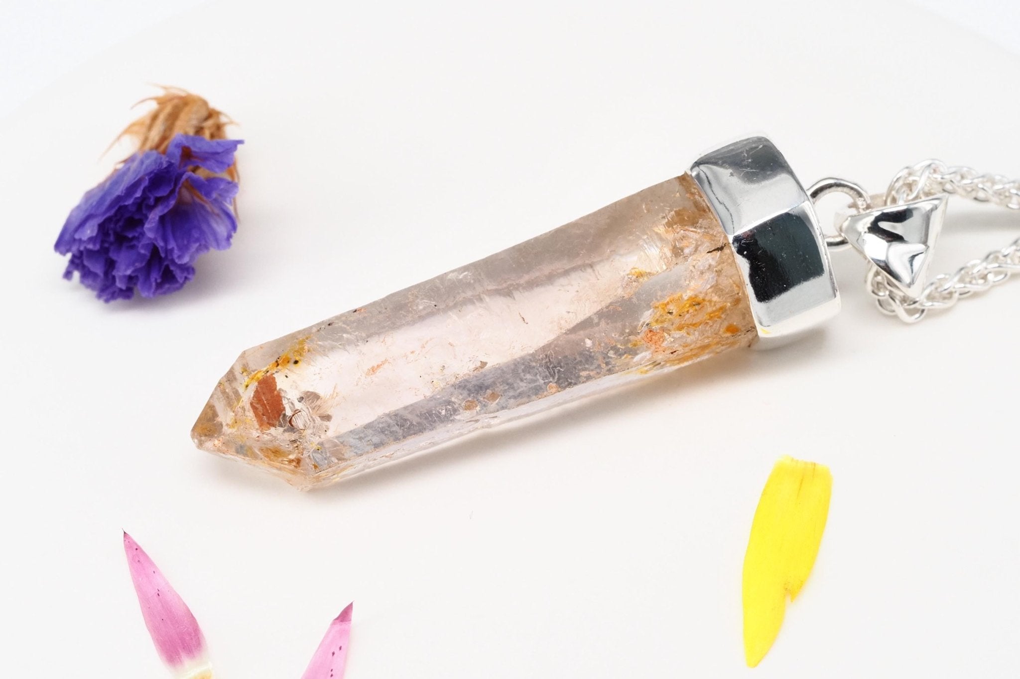 Petroleum Quarz Anhänger 47mm Lang Silber UV Kristall