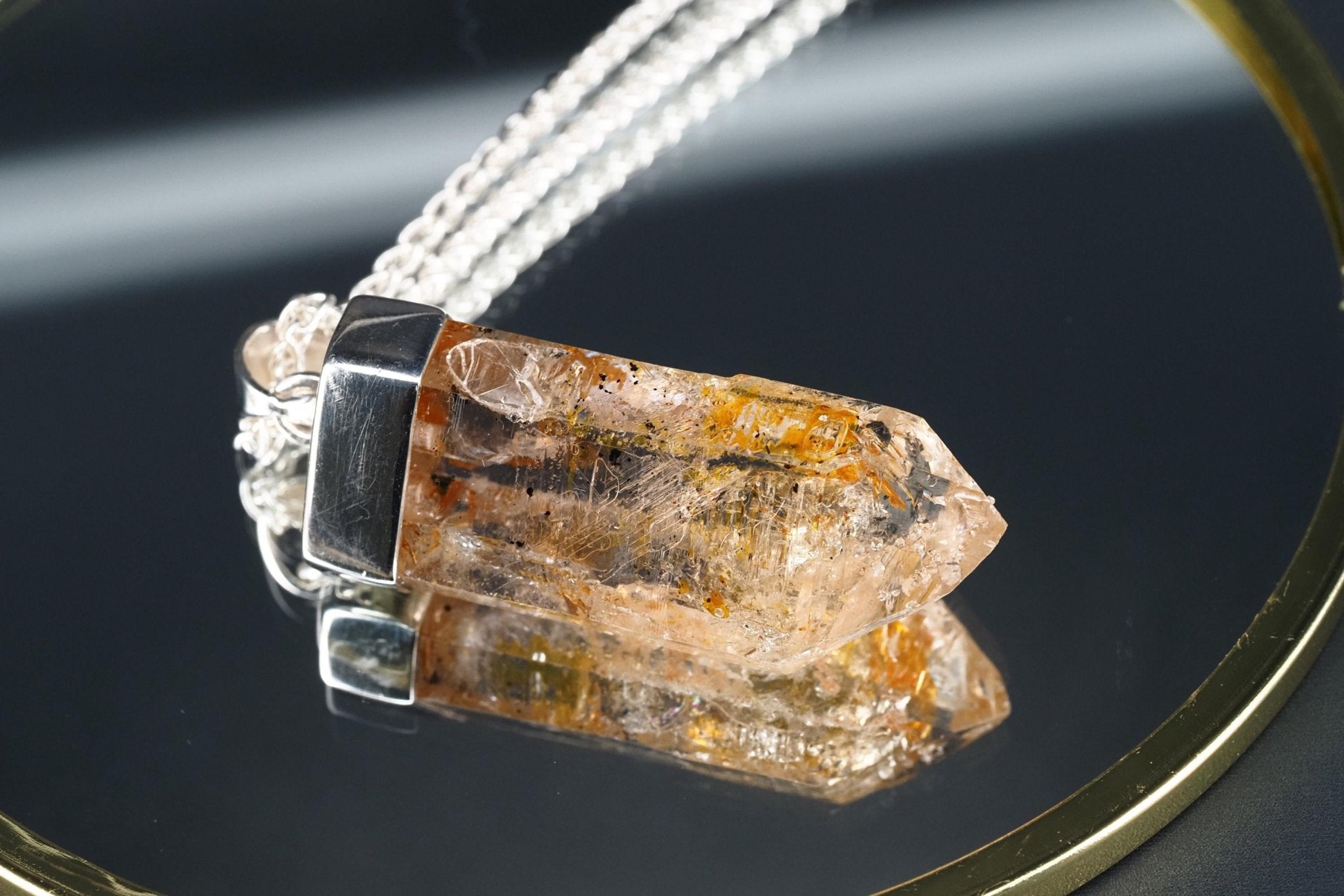 Petroleum Quarz Anhänger 49mm Lang Silber UV Kristall