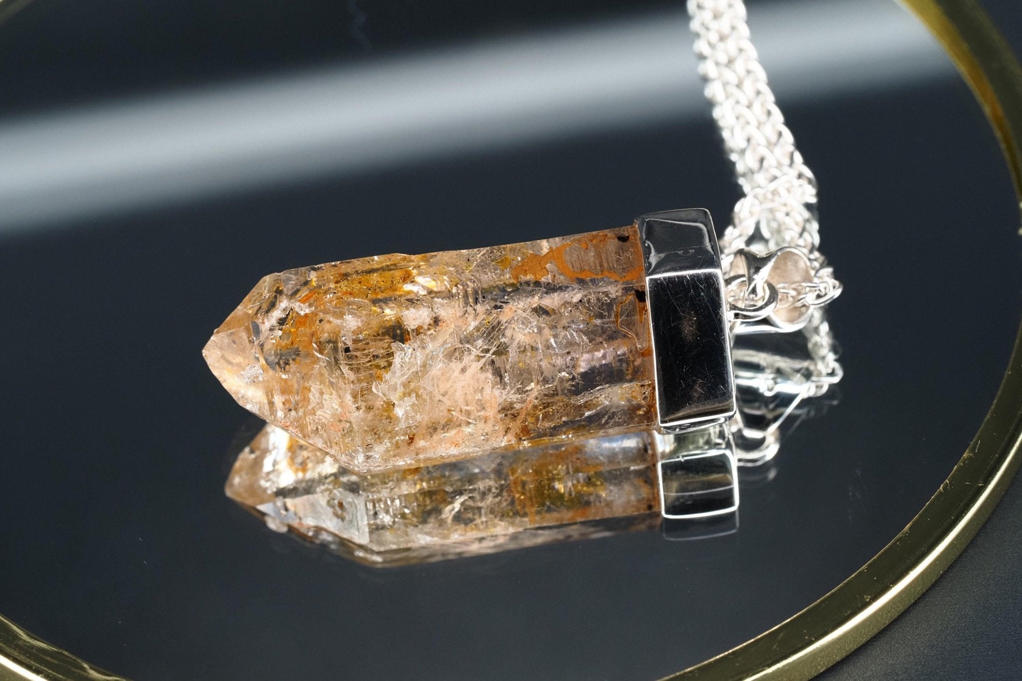 Petroleum Quarz Anhänger 49mm Lang Silber UV Kristall