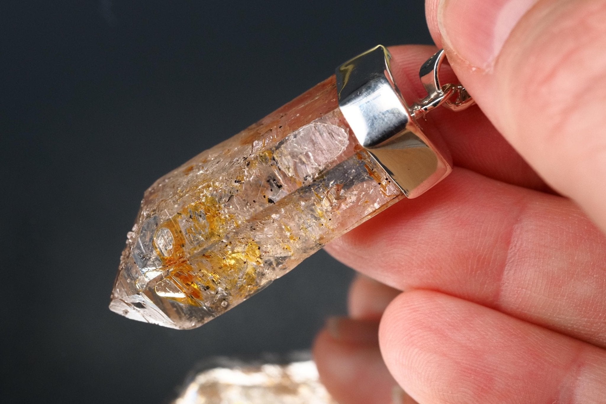 Petroleum Quarz Anhänger 49mm Lang Silber UV Kristall