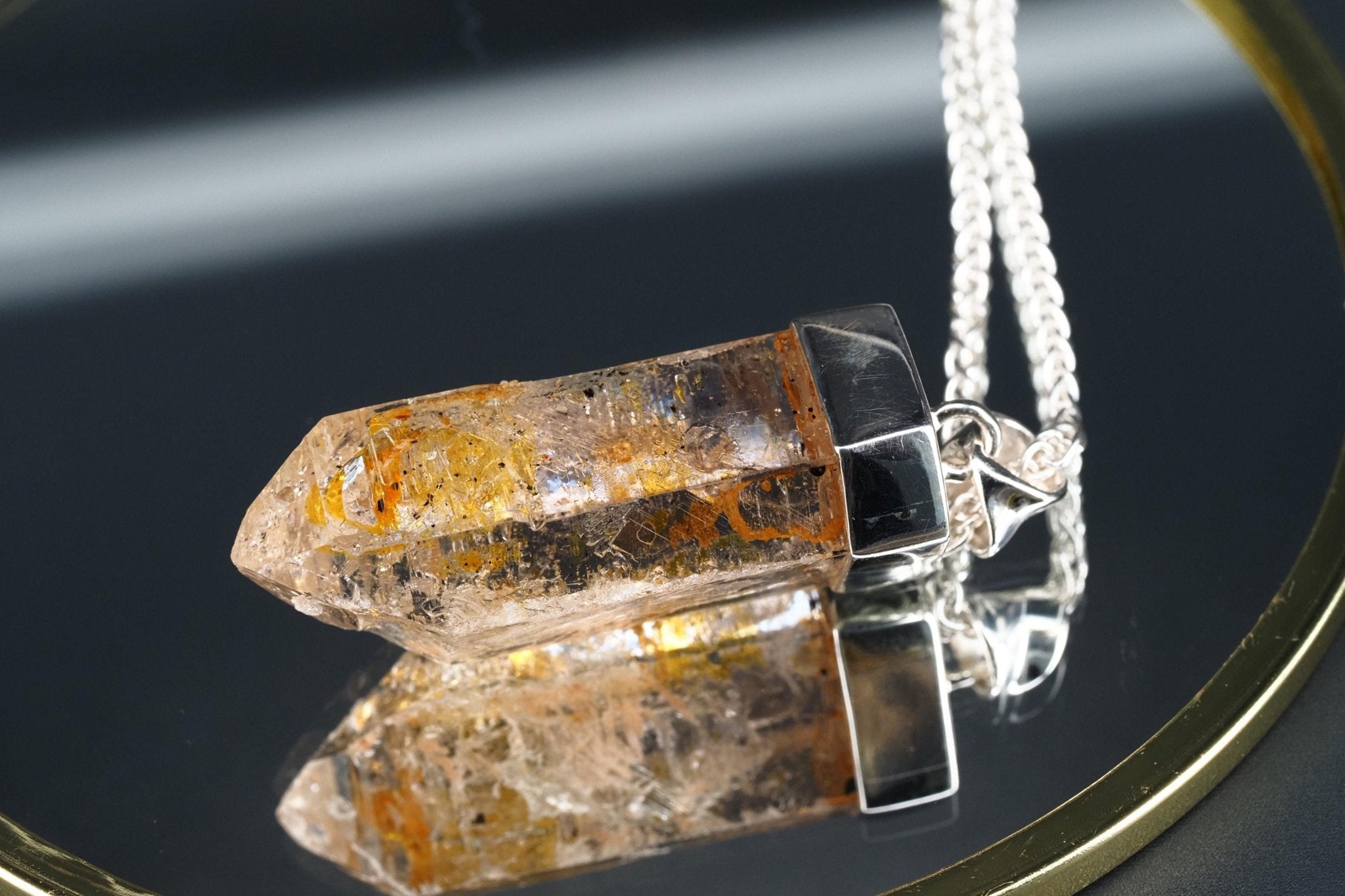 Petroleum Quarz Anhänger 49mm Lang Silber UV Kristall