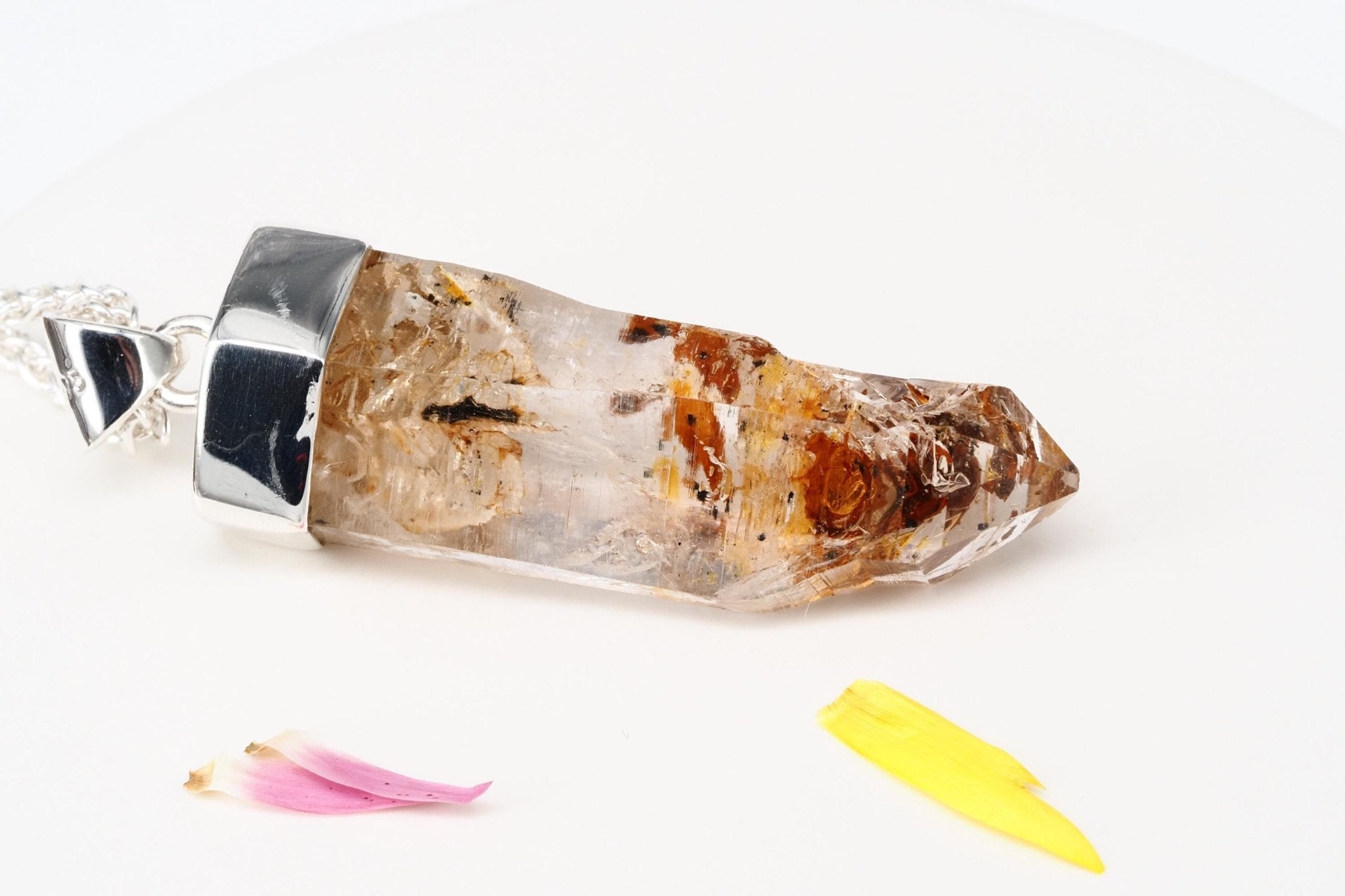 Petroleum Quarz Anhänger 49mm Lang Silber UV Kristall