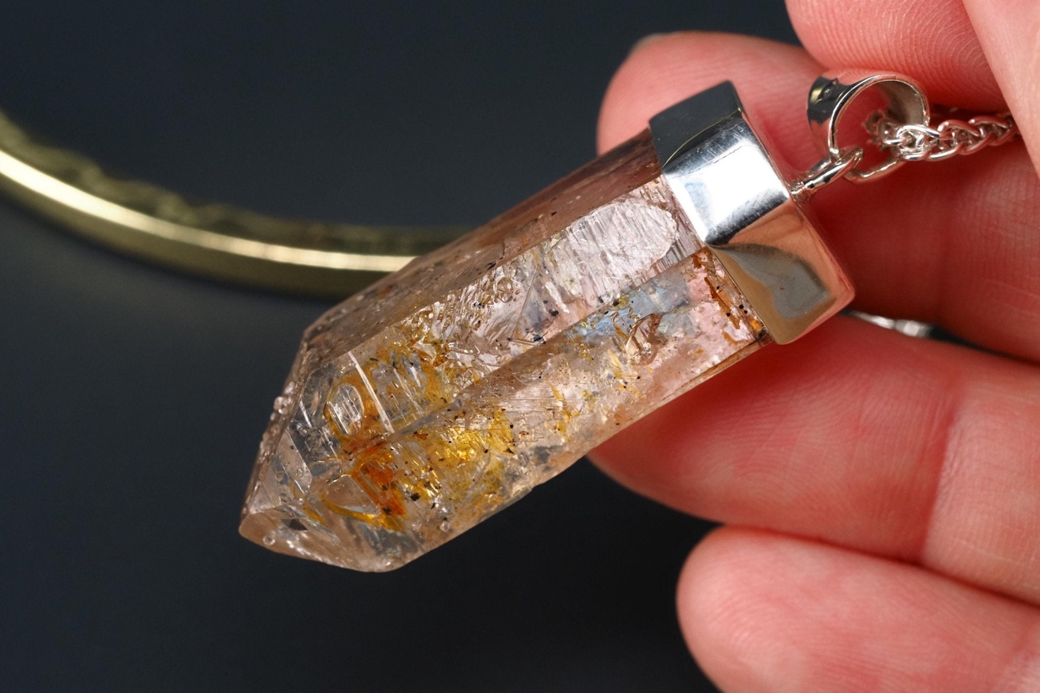 Petroleum Quarz Anhänger 49mm Lang Silber UV Kristall