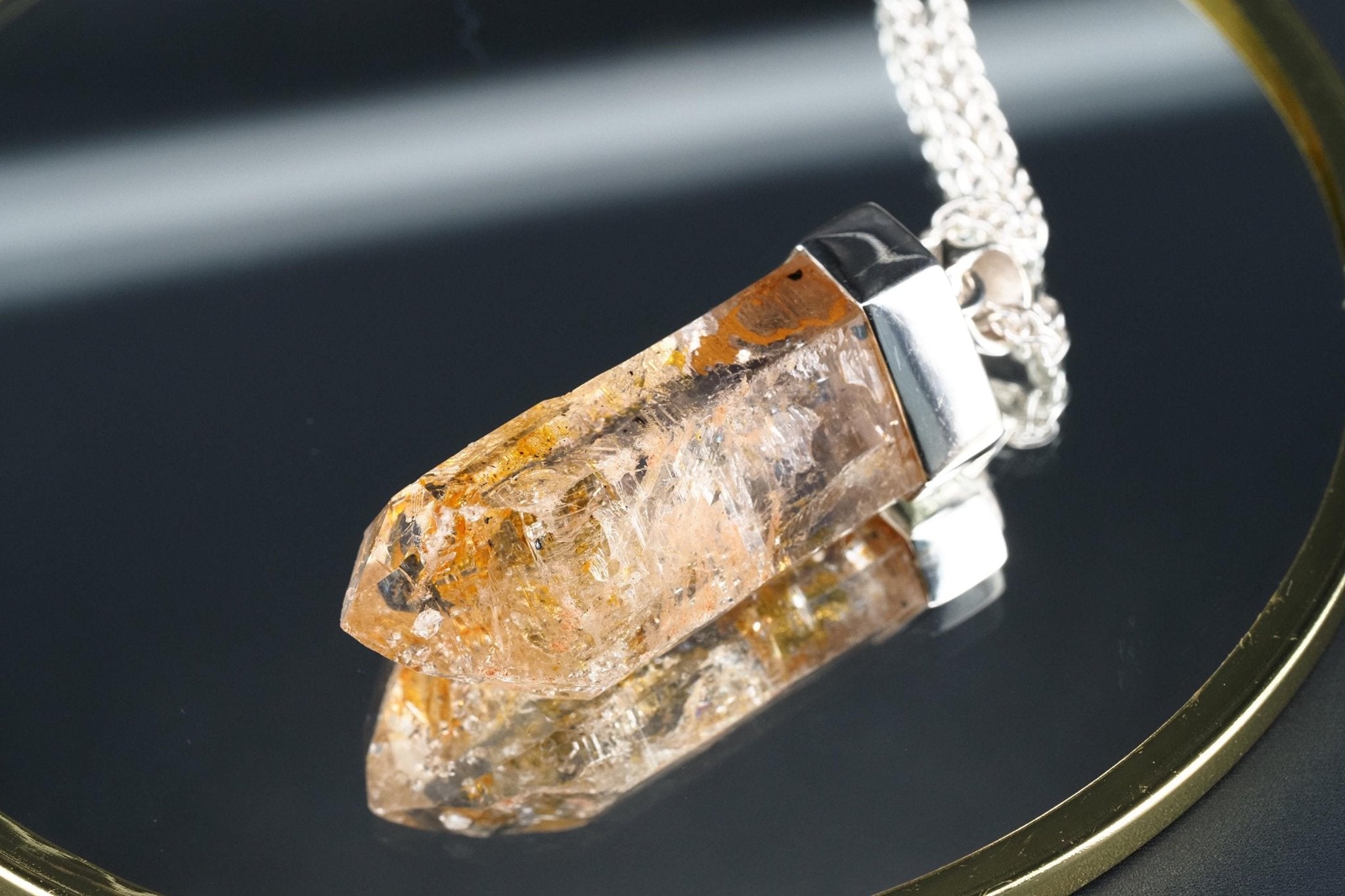 Petroleum Quarz Anhänger 49mm Lang Silber UV Kristall