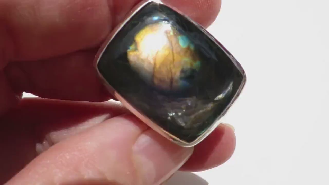 Spektrolith Ring Größe 8,5 Sterling Silber Finnland